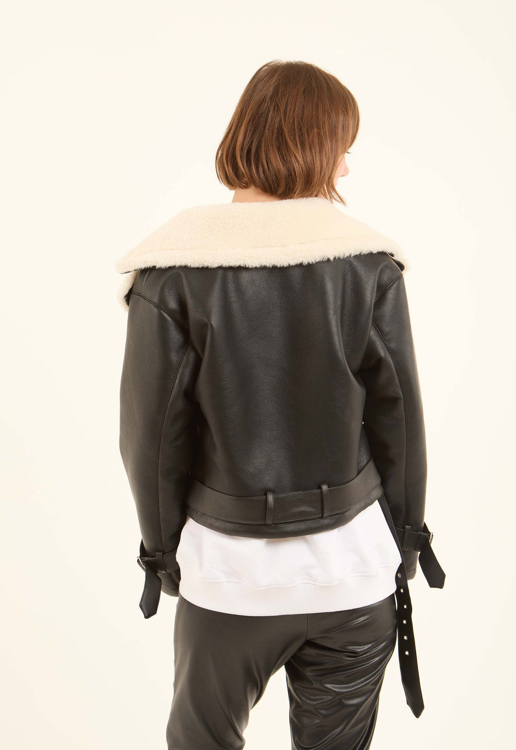 Faux-Leather Cropped Jacket