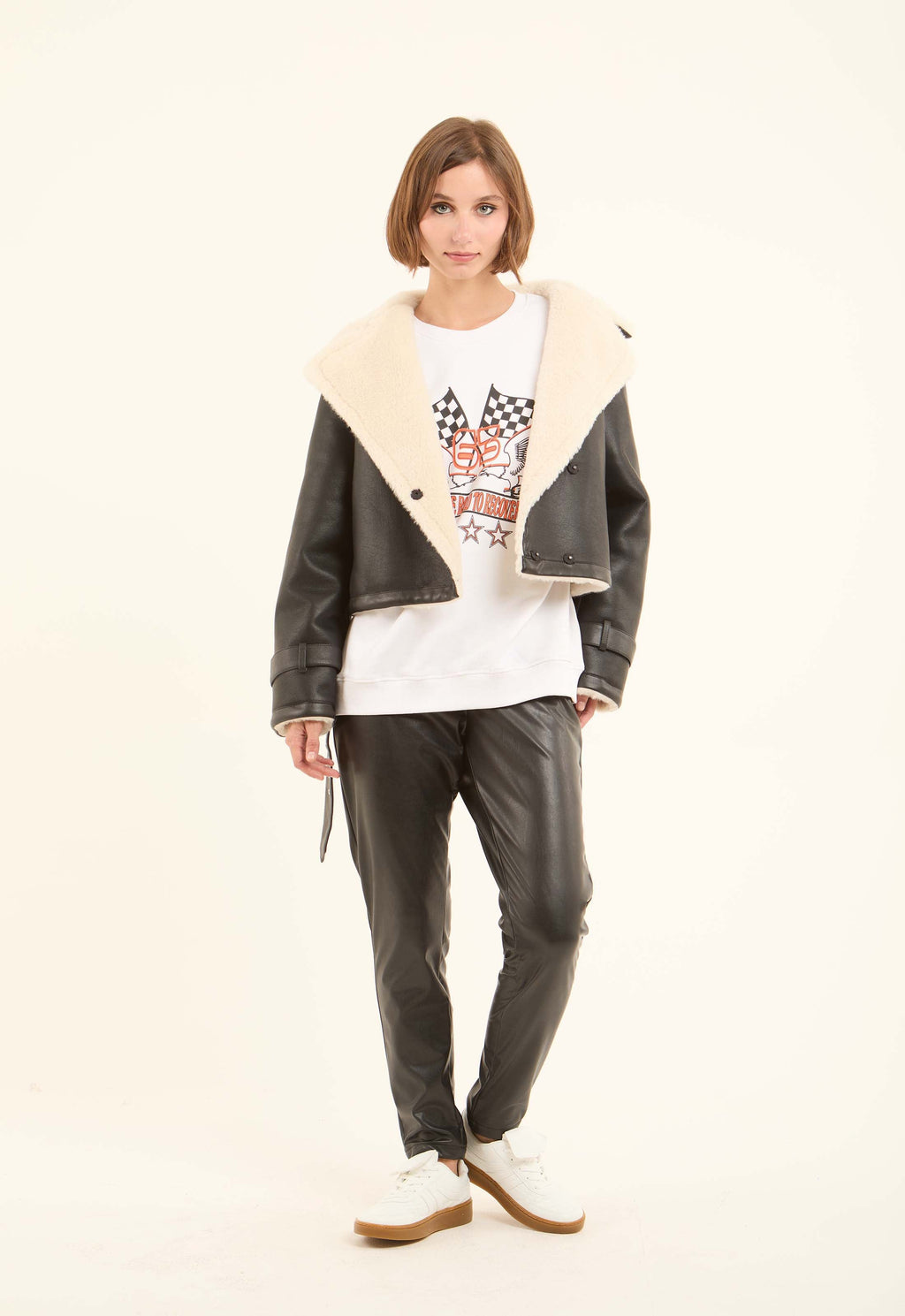 Faux-Leather Cropped Jacket