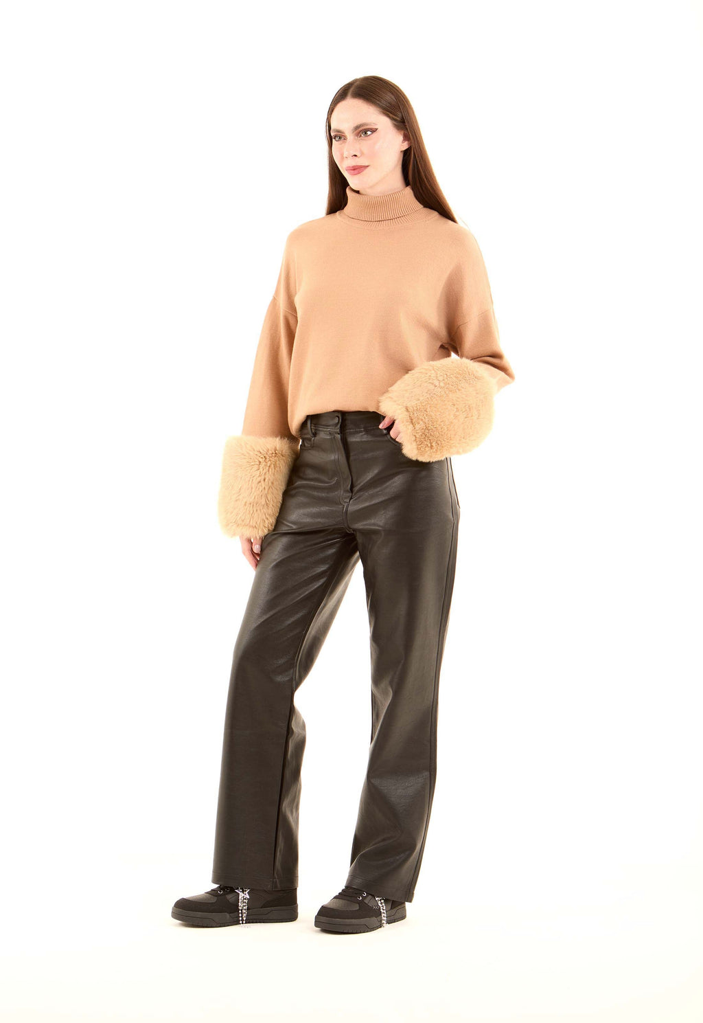 Faux-Leather Straight Pants