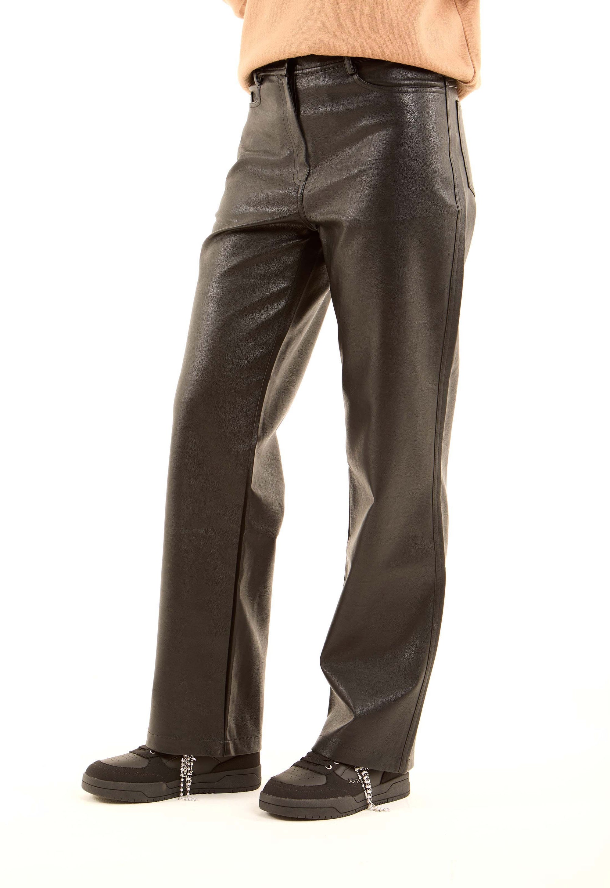 Faux-Leather Straight Pants