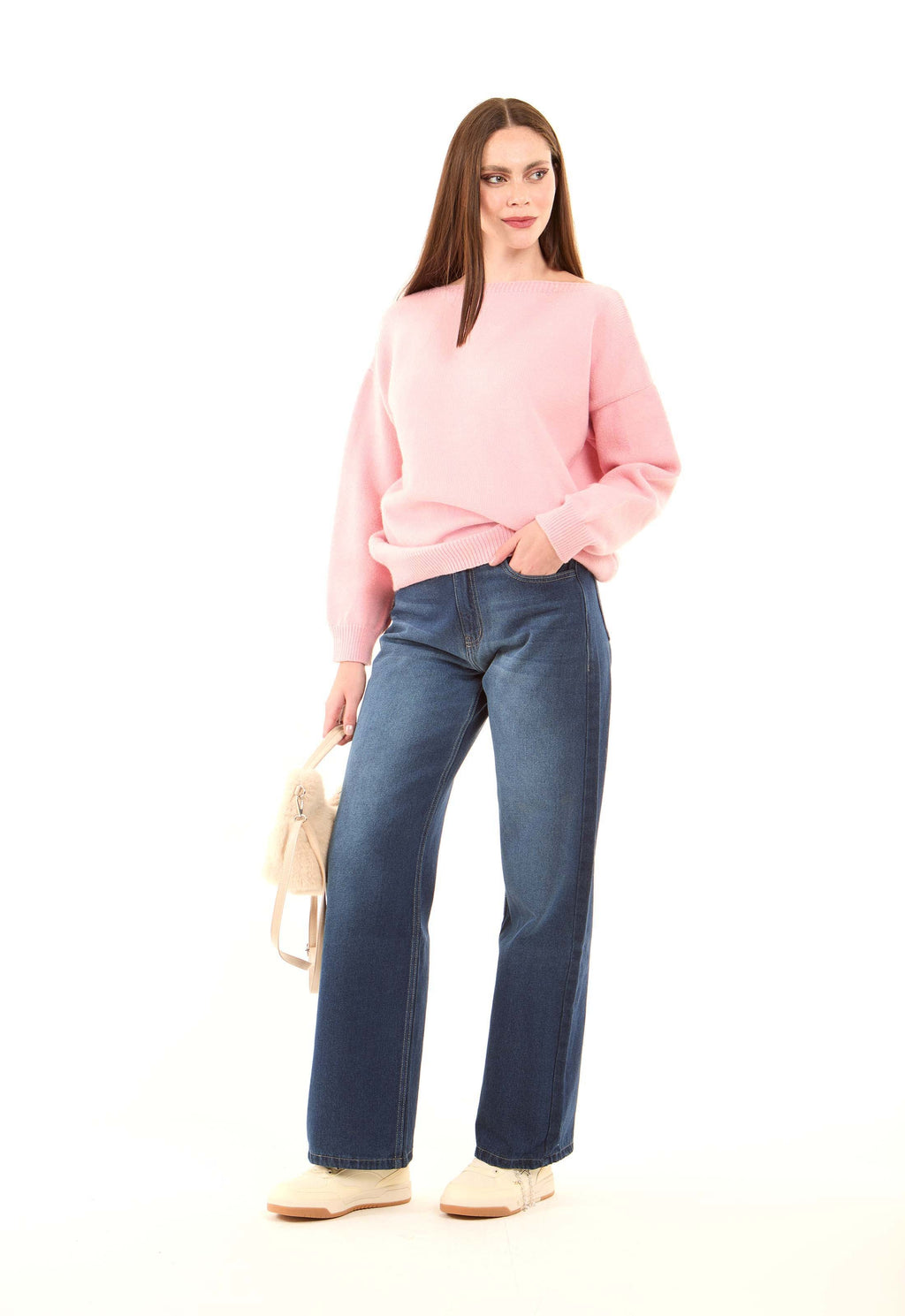 Wide-Leg Stretch Denim Pants