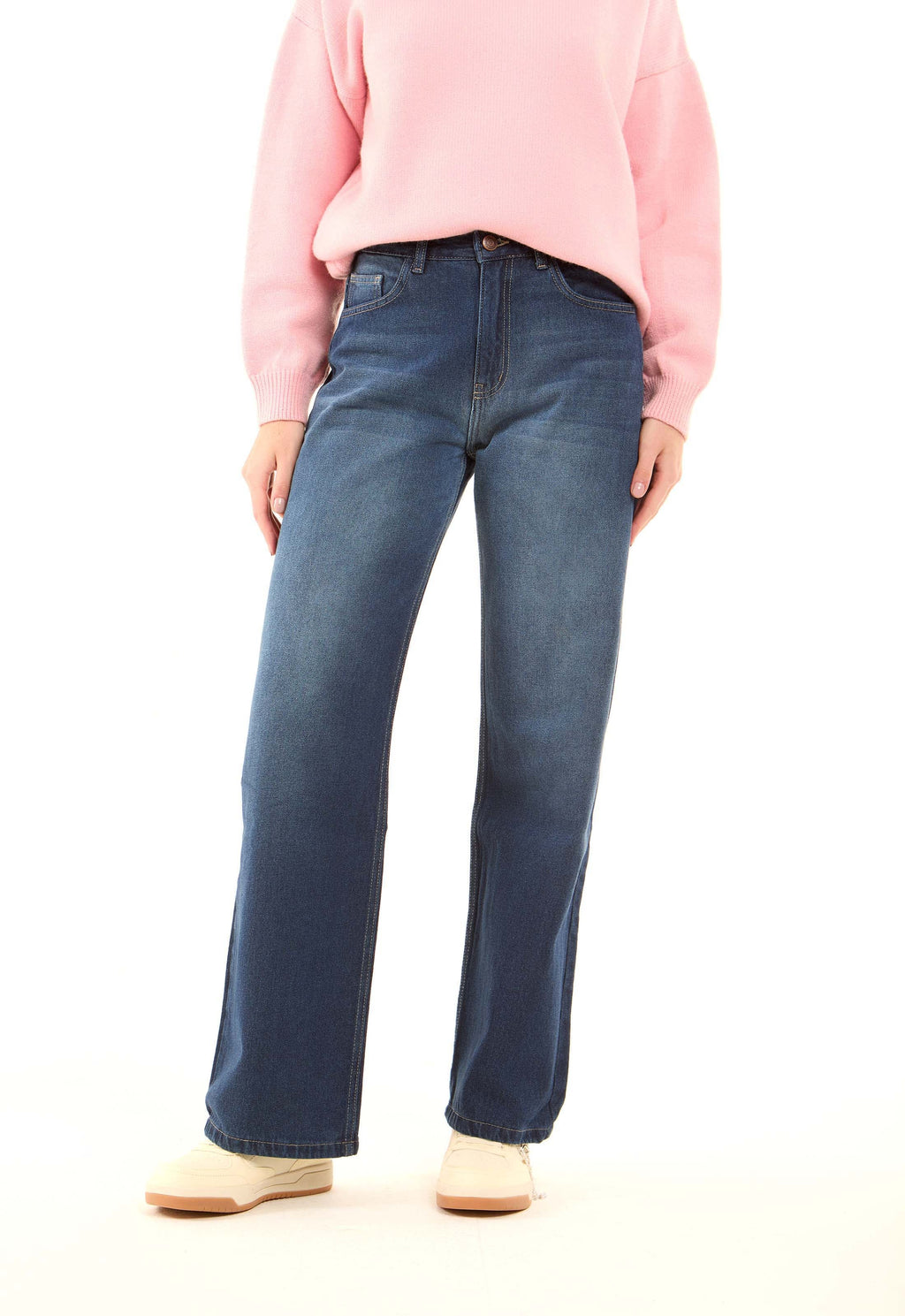 Wide-Leg Stretch Denim Pants