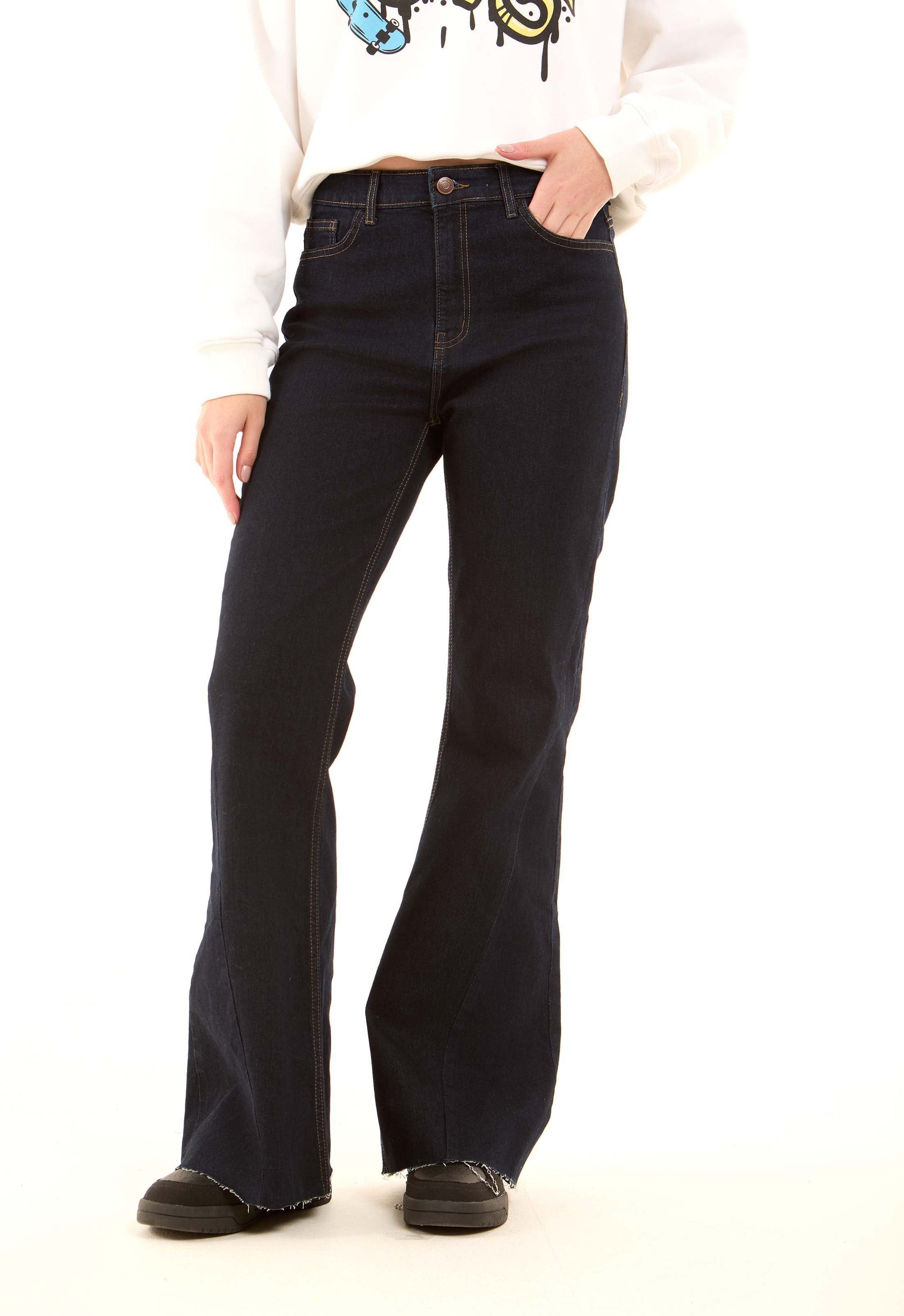 Flared Stretch Denim Pants