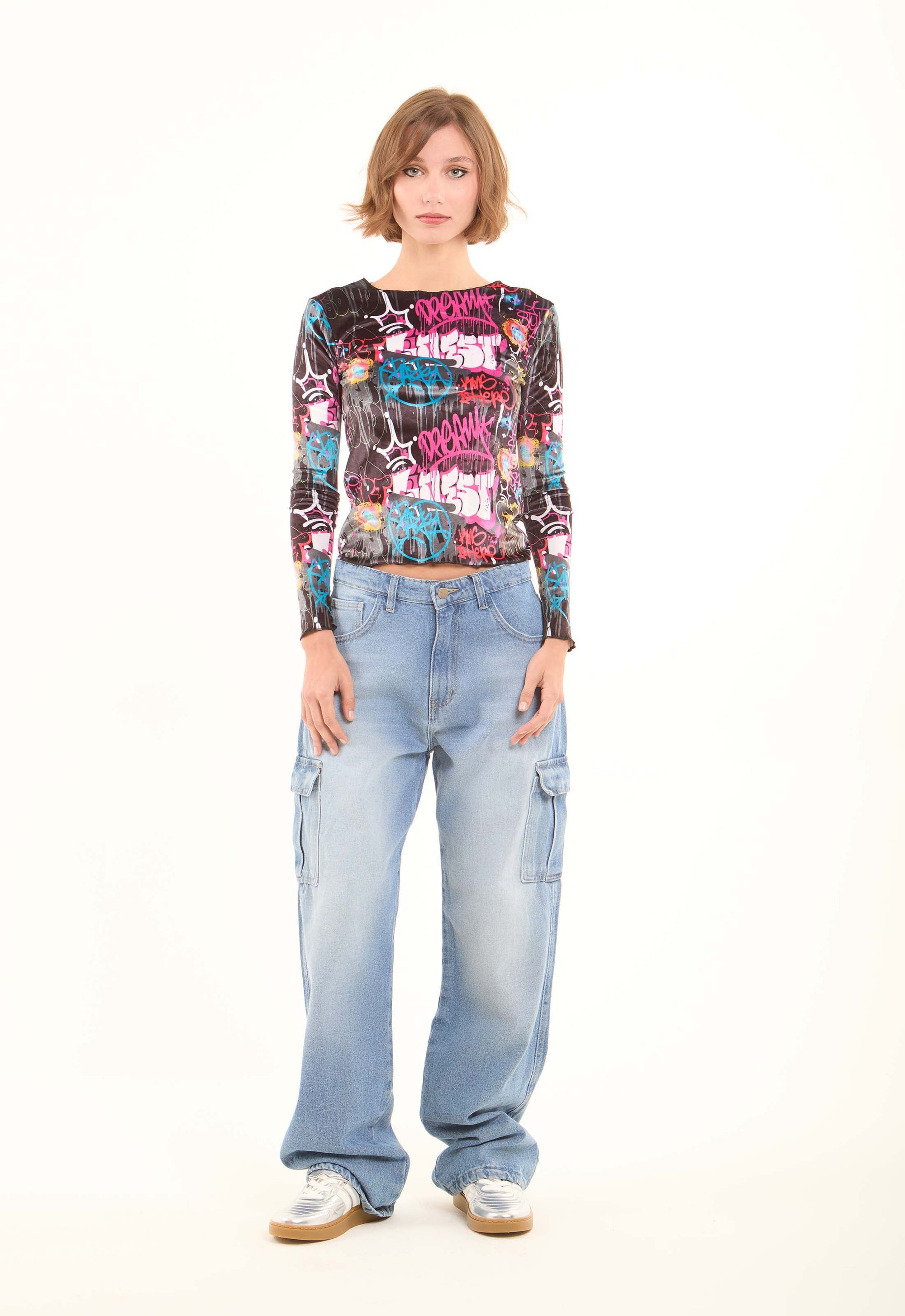 Cargo Wide-Leg Denim Pants