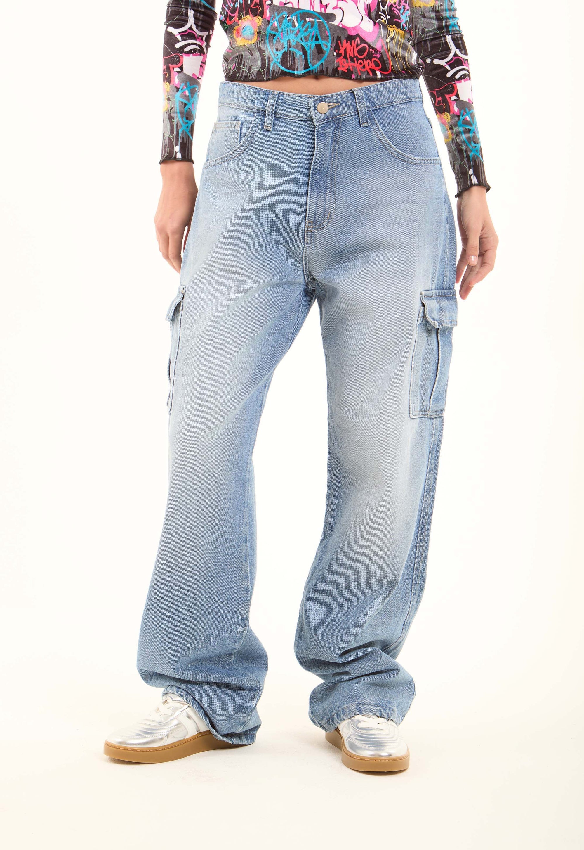 Cargo Wide-Leg Denim Pants