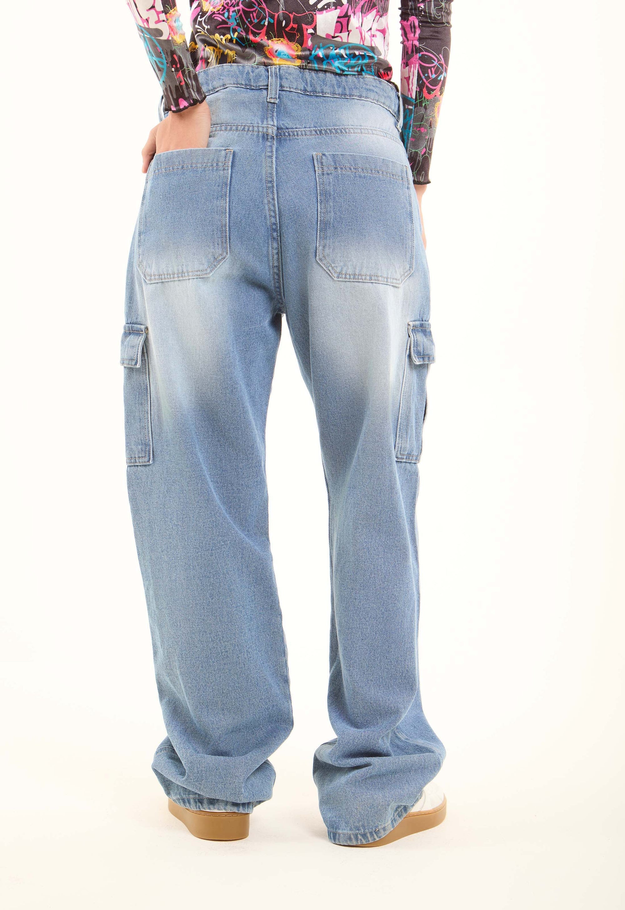 Cargo Wide-Leg Denim Pants