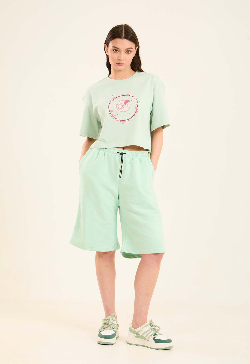 Slip On Long Shorts with Drawstring Waist
