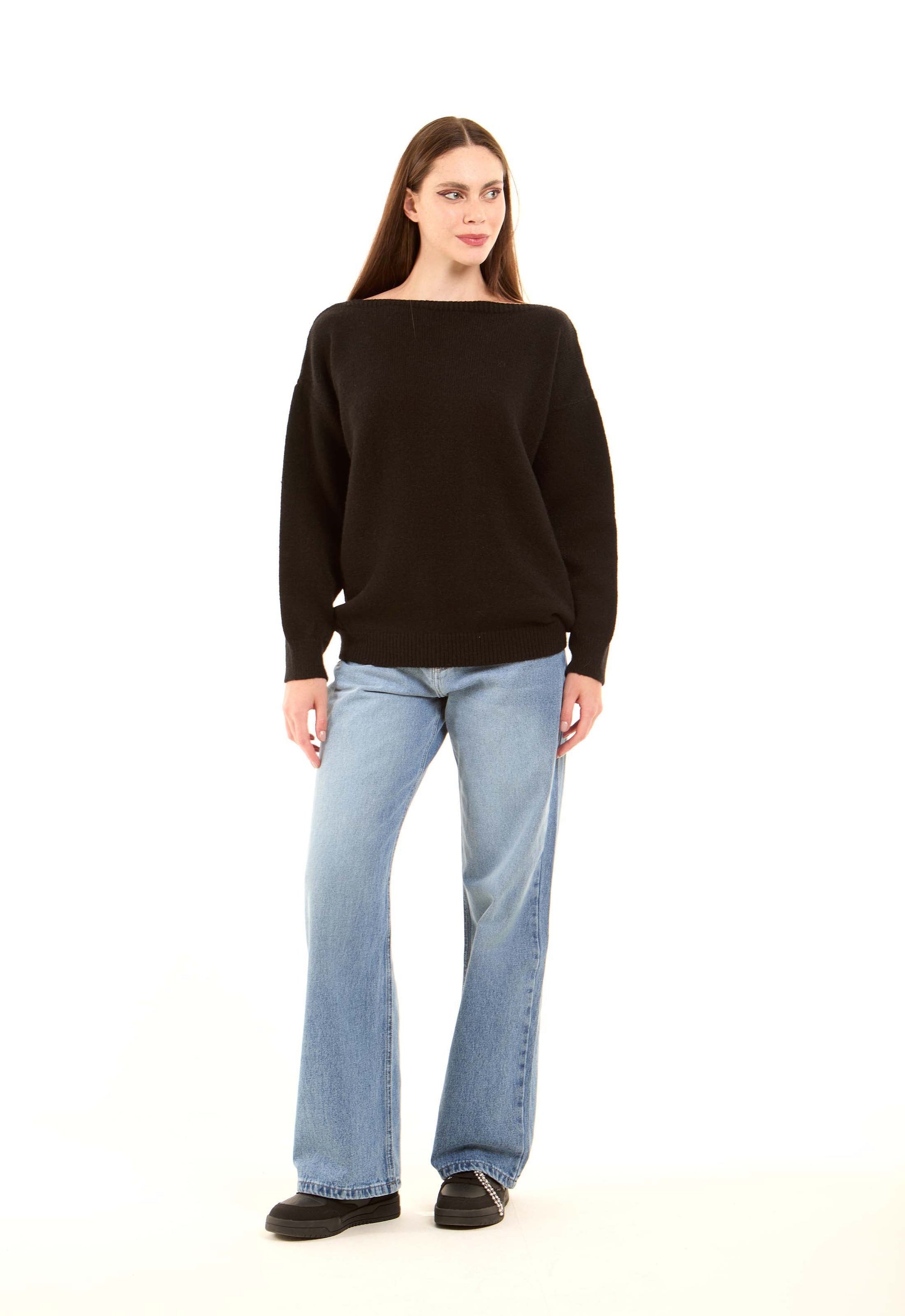 Boat Neck Solid Soft Basic Pullover