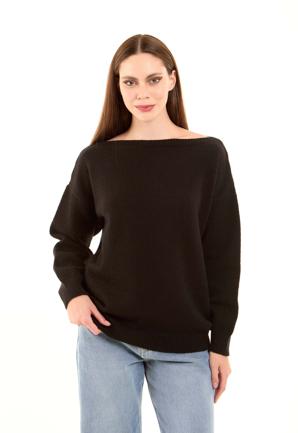 Boat Neck Solid Soft Basic Pullover