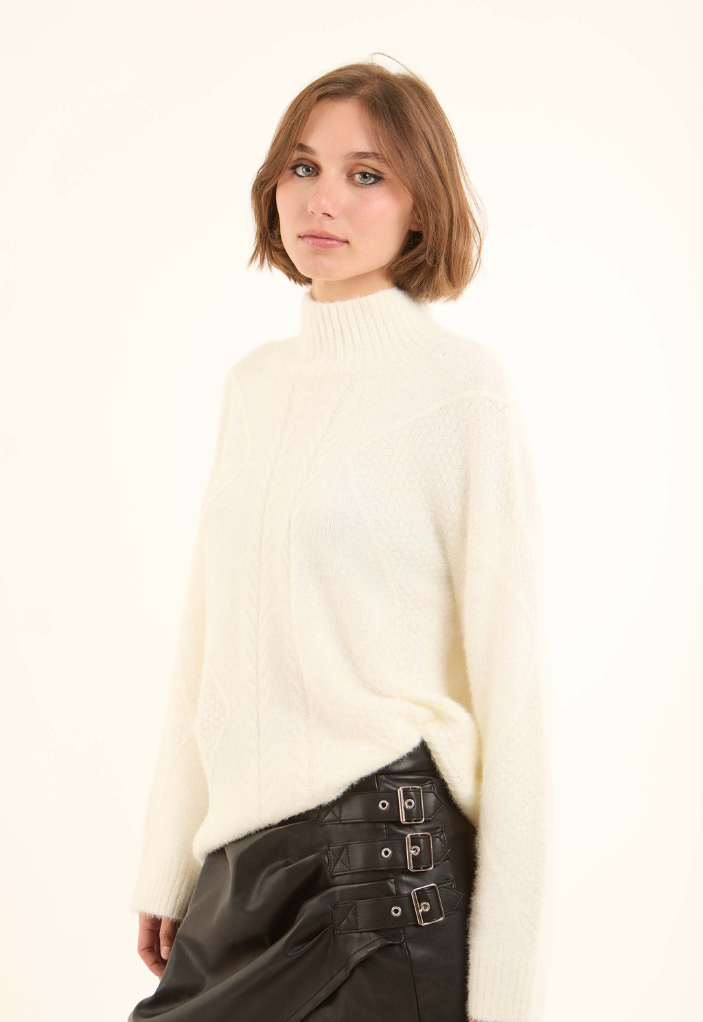 Ribbed High-Neck Soft Pullover