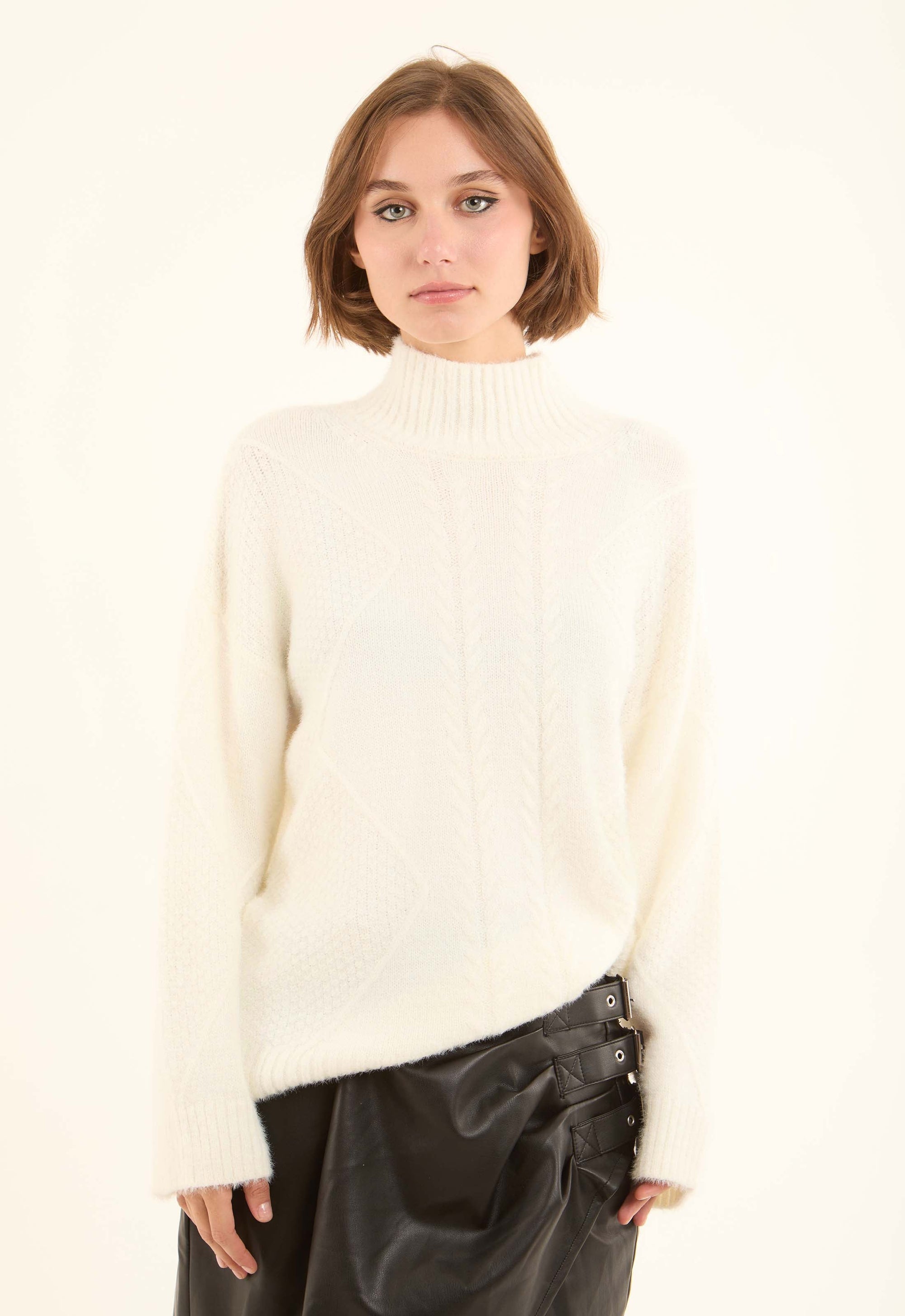 Ribbed High-Neck Soft Pullover