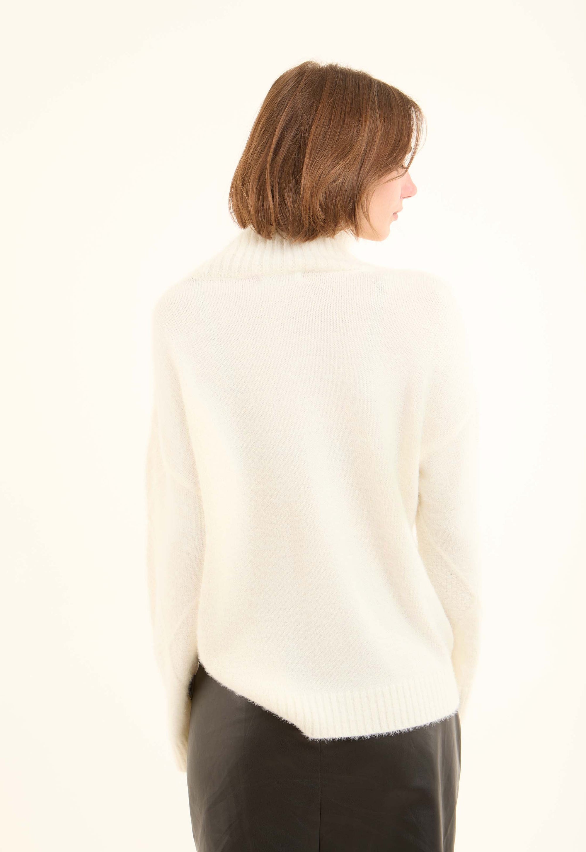 Ribbed High-Neck Soft Pullover
