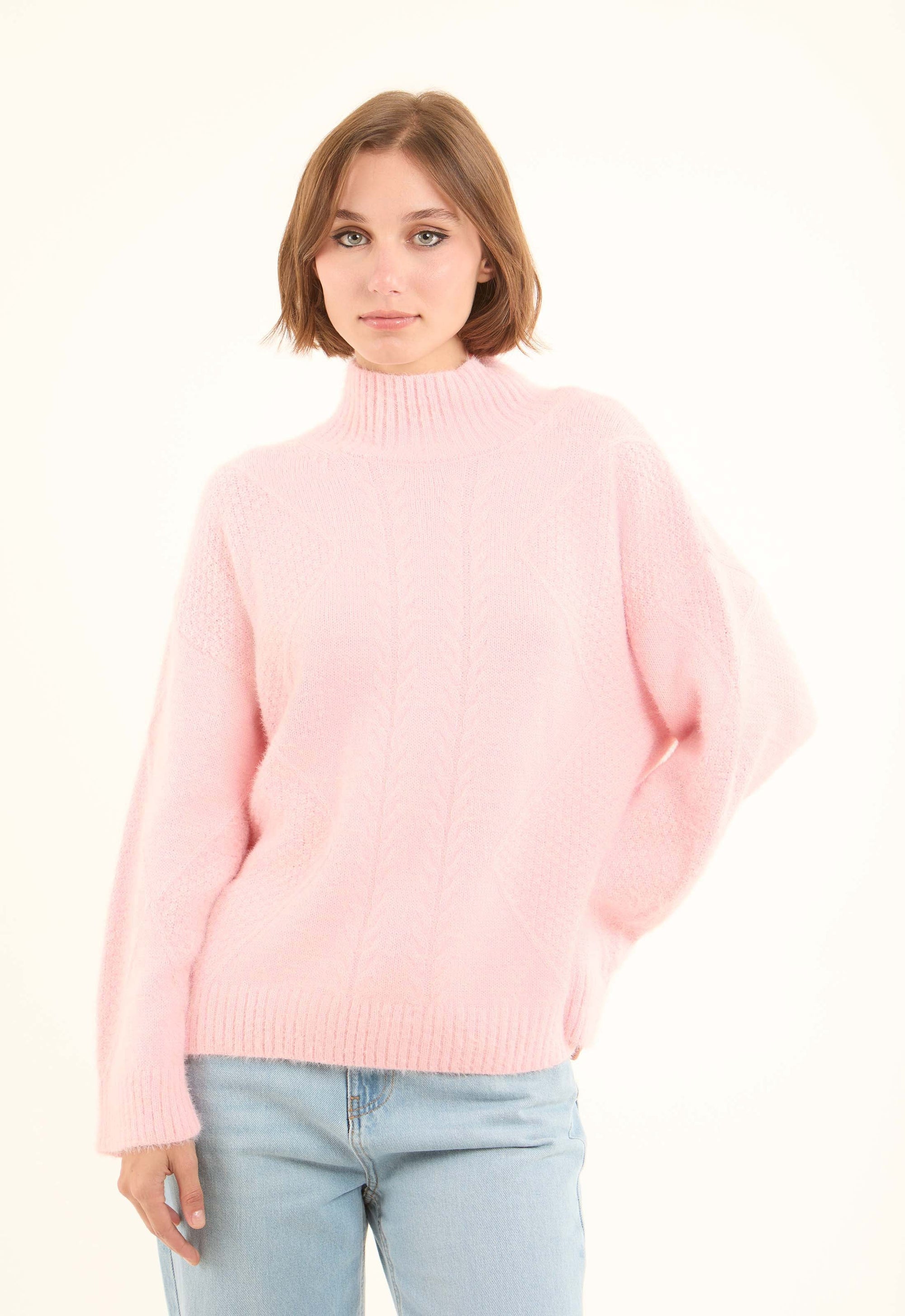 Ribbed High-Neck Soft Pullover