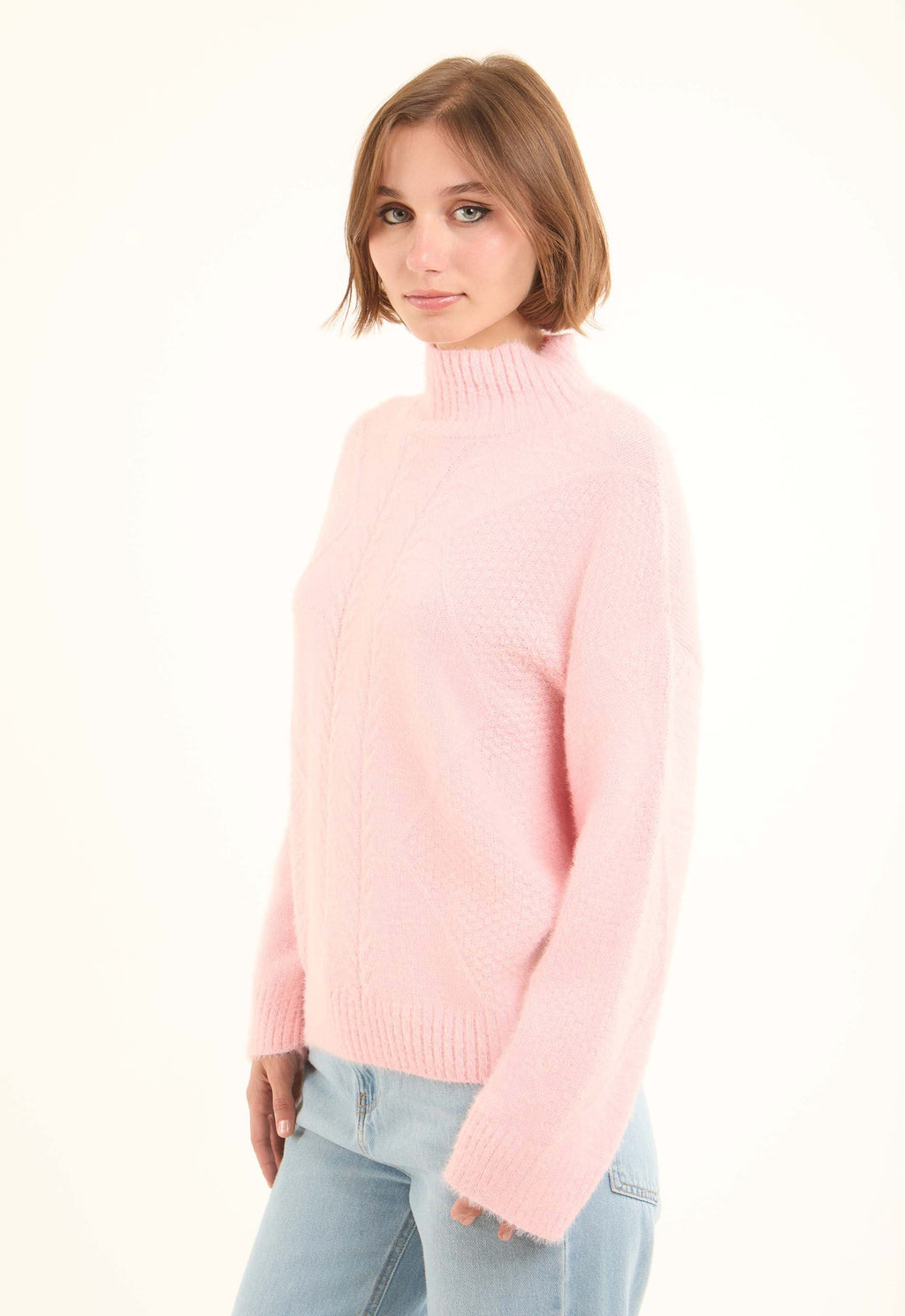 Ribbed High-Neck Soft Pullover
