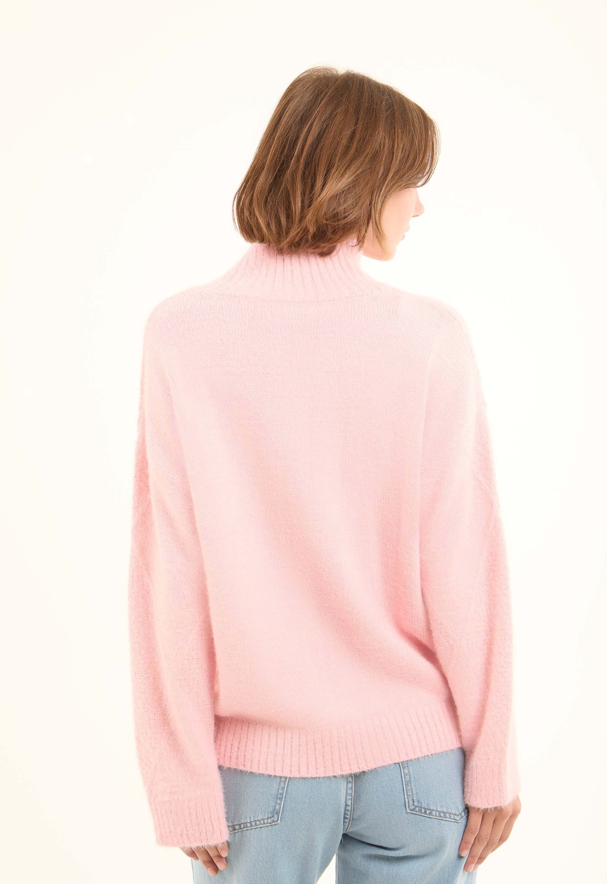 Ribbed High-Neck Soft Pullover