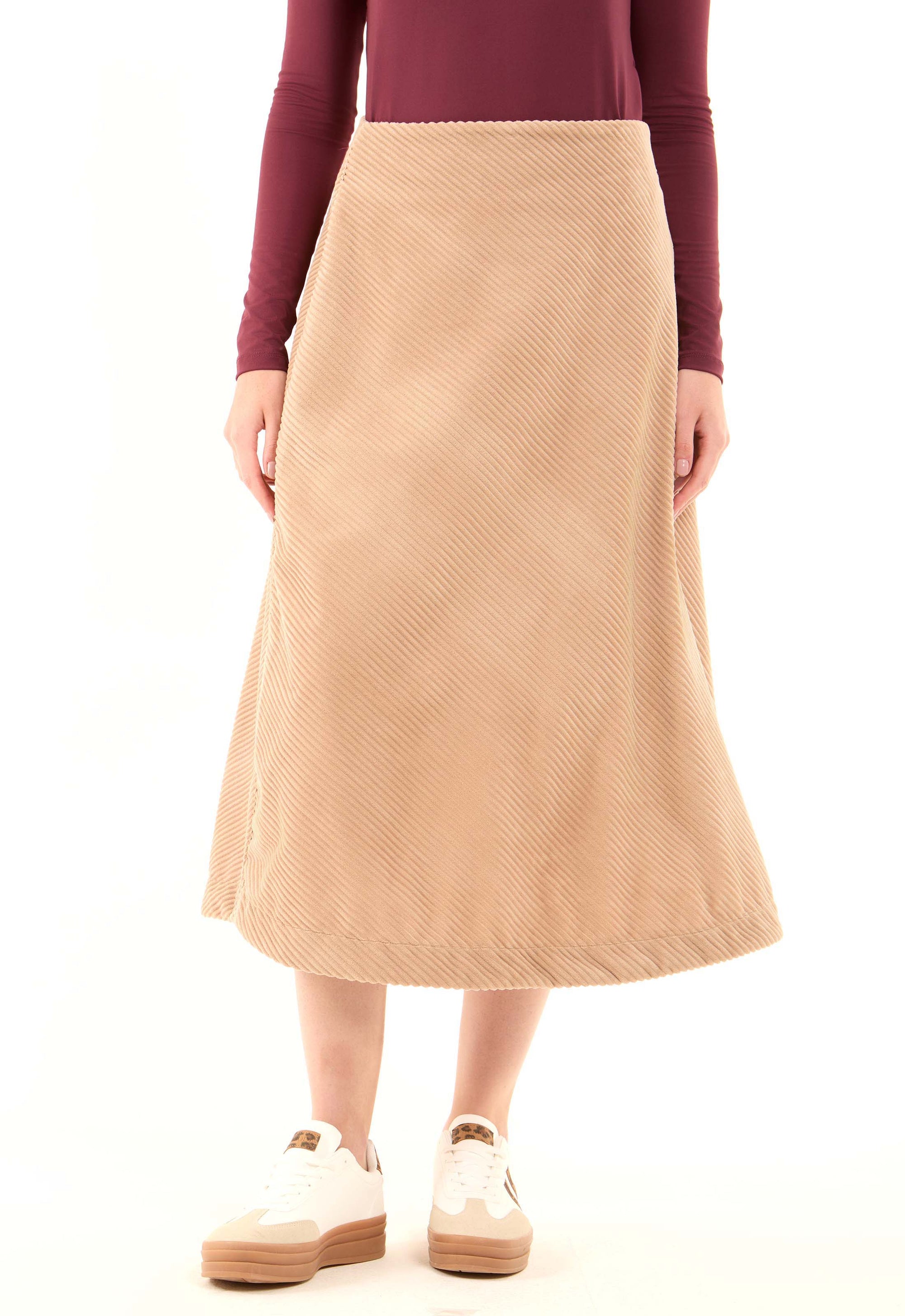Velvet Ribbed Zipped Midi Skirt