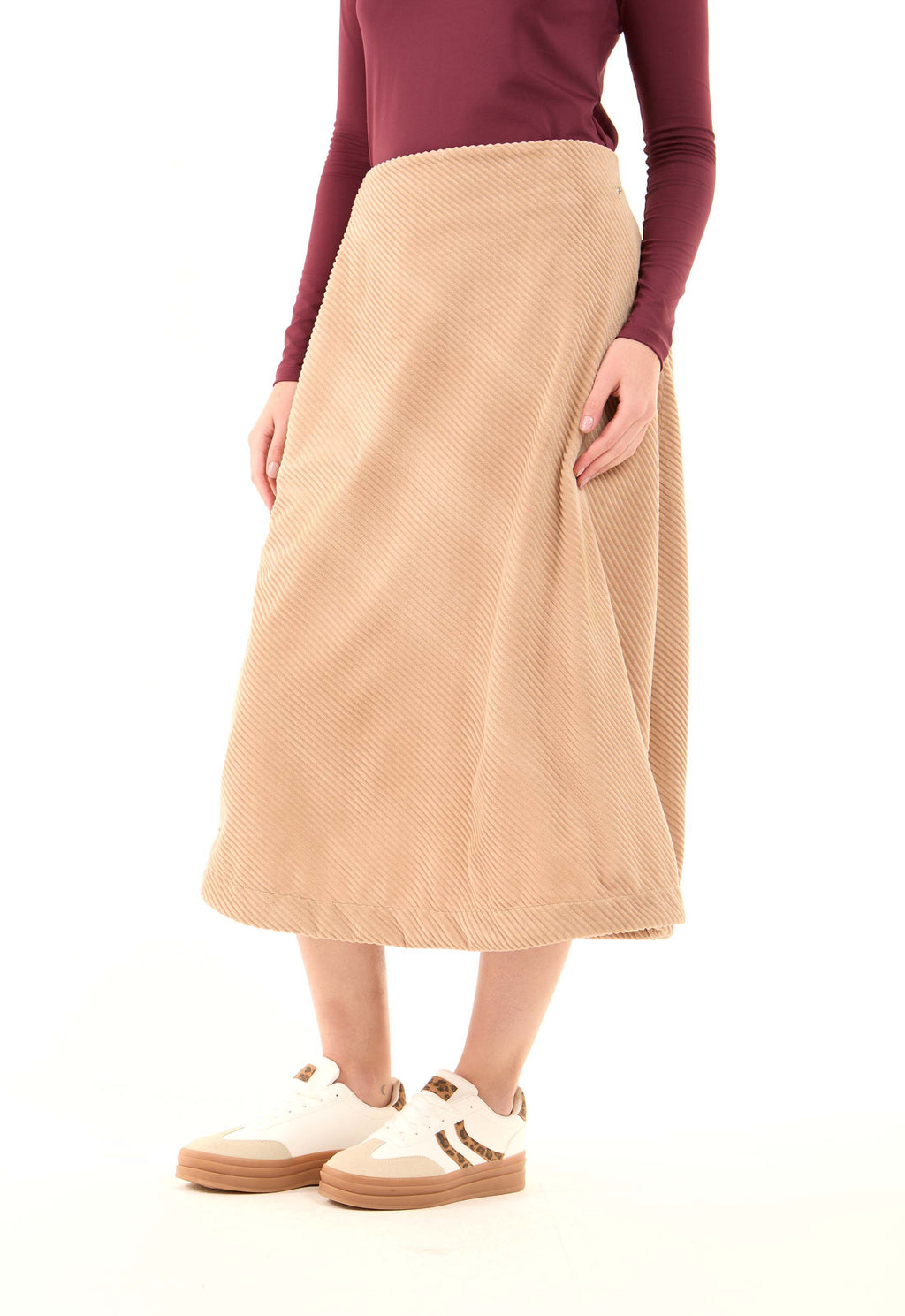 Velvet Ribbed Zipped Midi Skirt