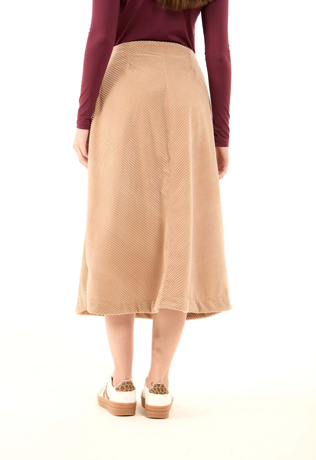 Velvet Ribbed Zipped Midi Skirt