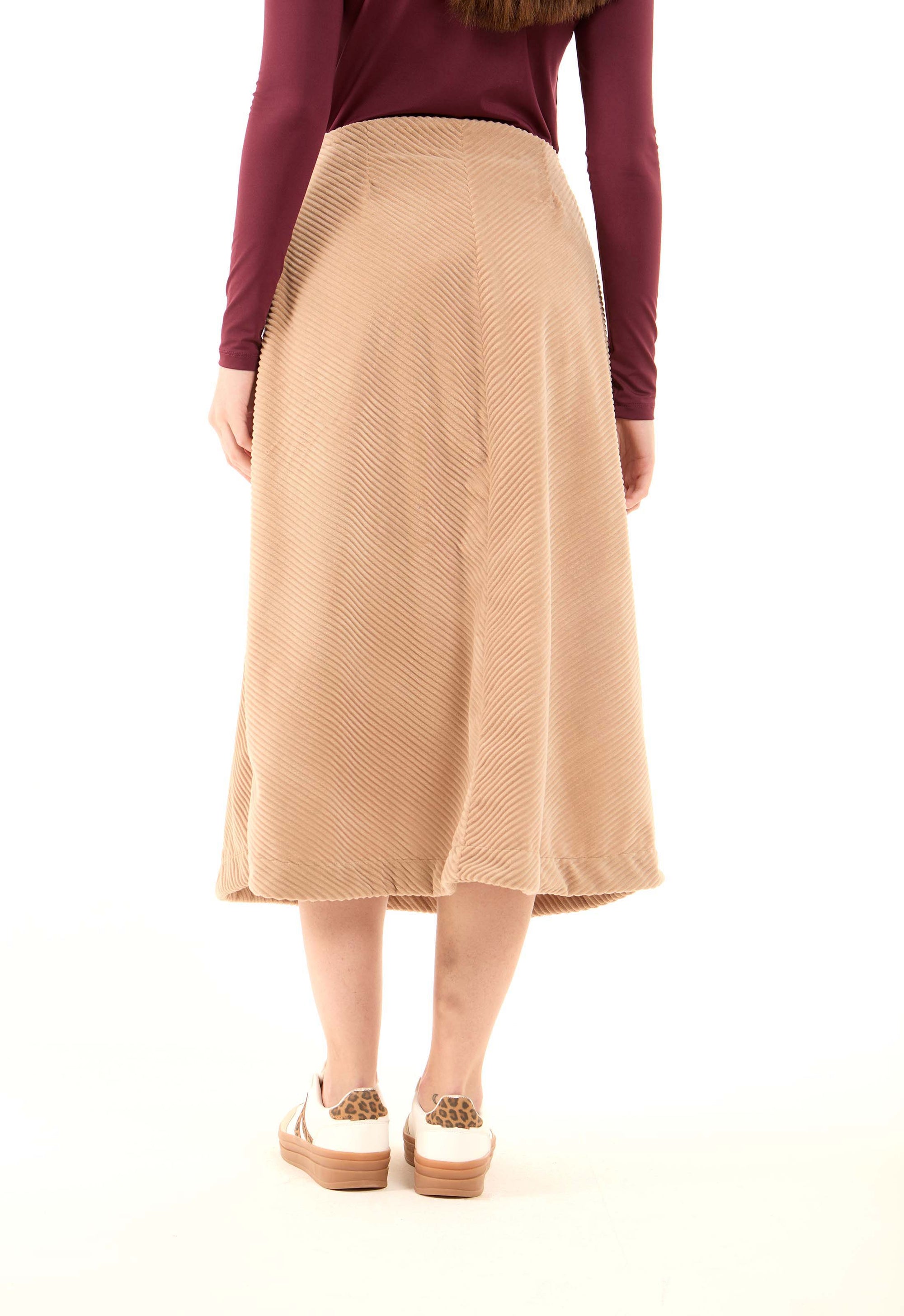 Velvet Ribbed Zipped Midi Skirt