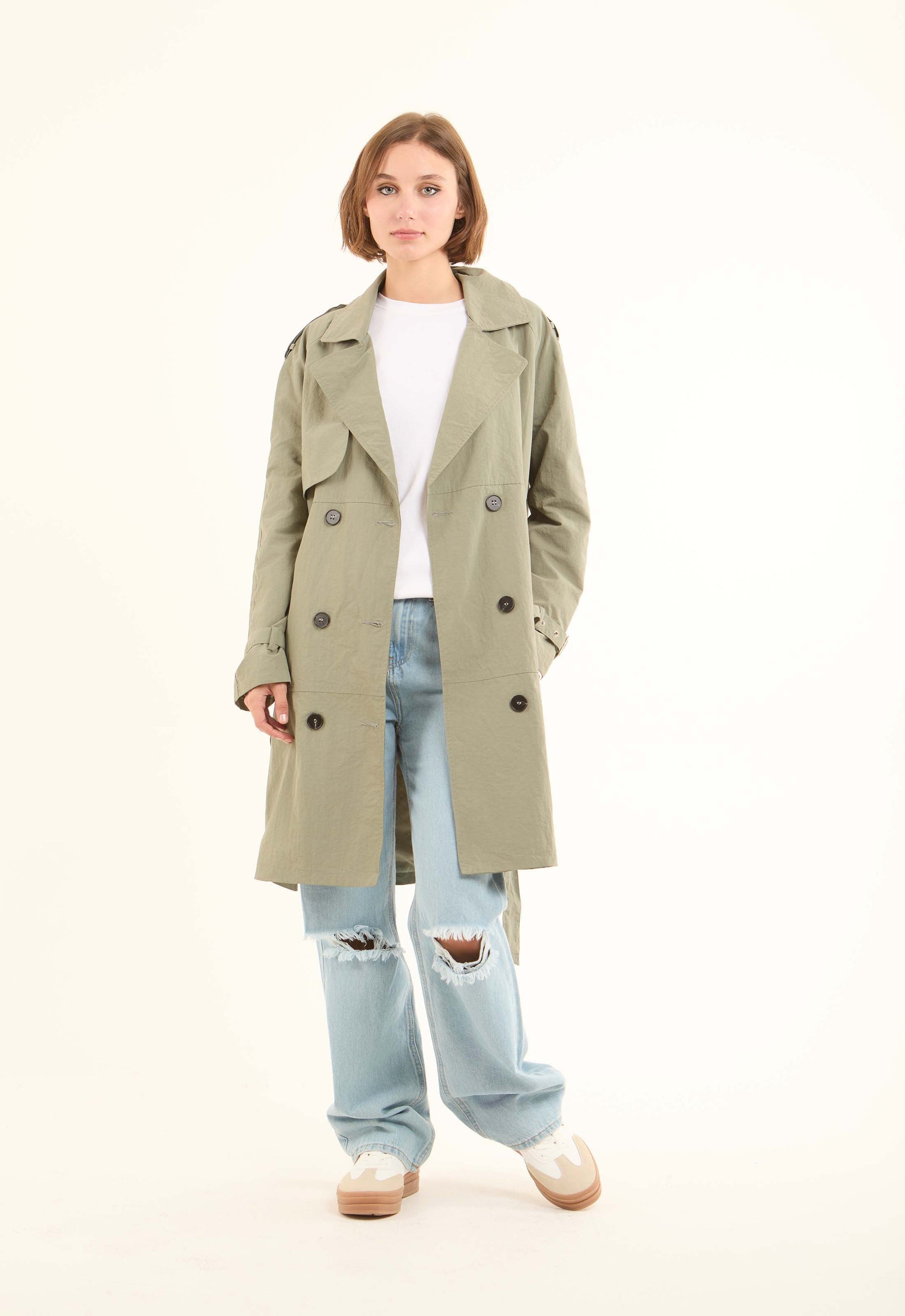 Trench Coat with Classic Double-Breasted Design