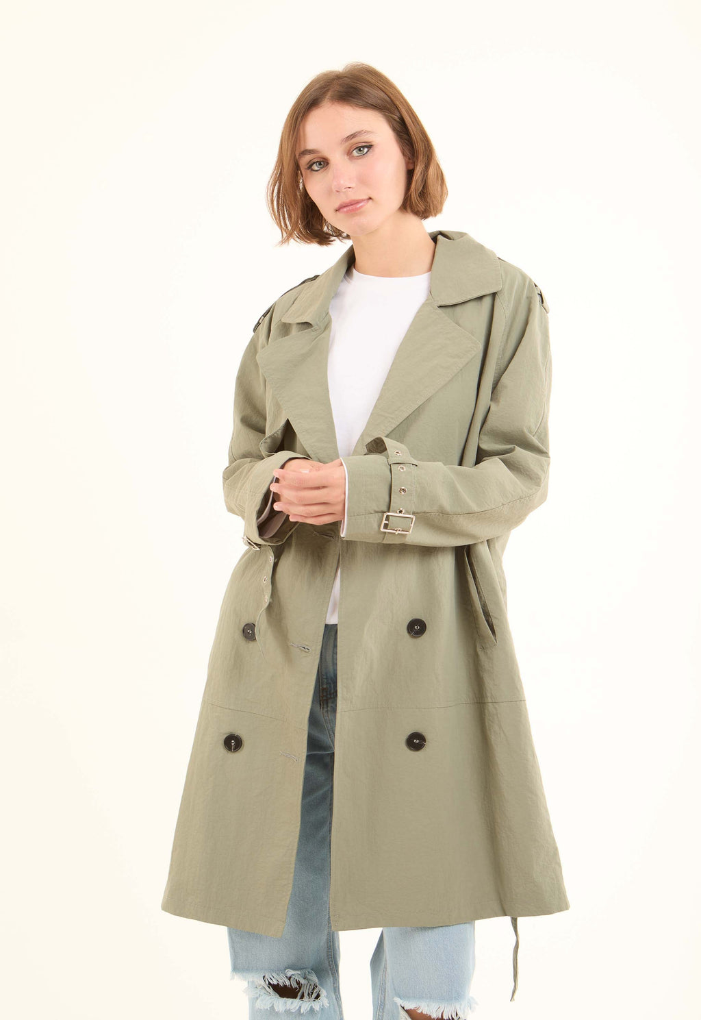 Trench Coat with Classic Double-Breasted Design