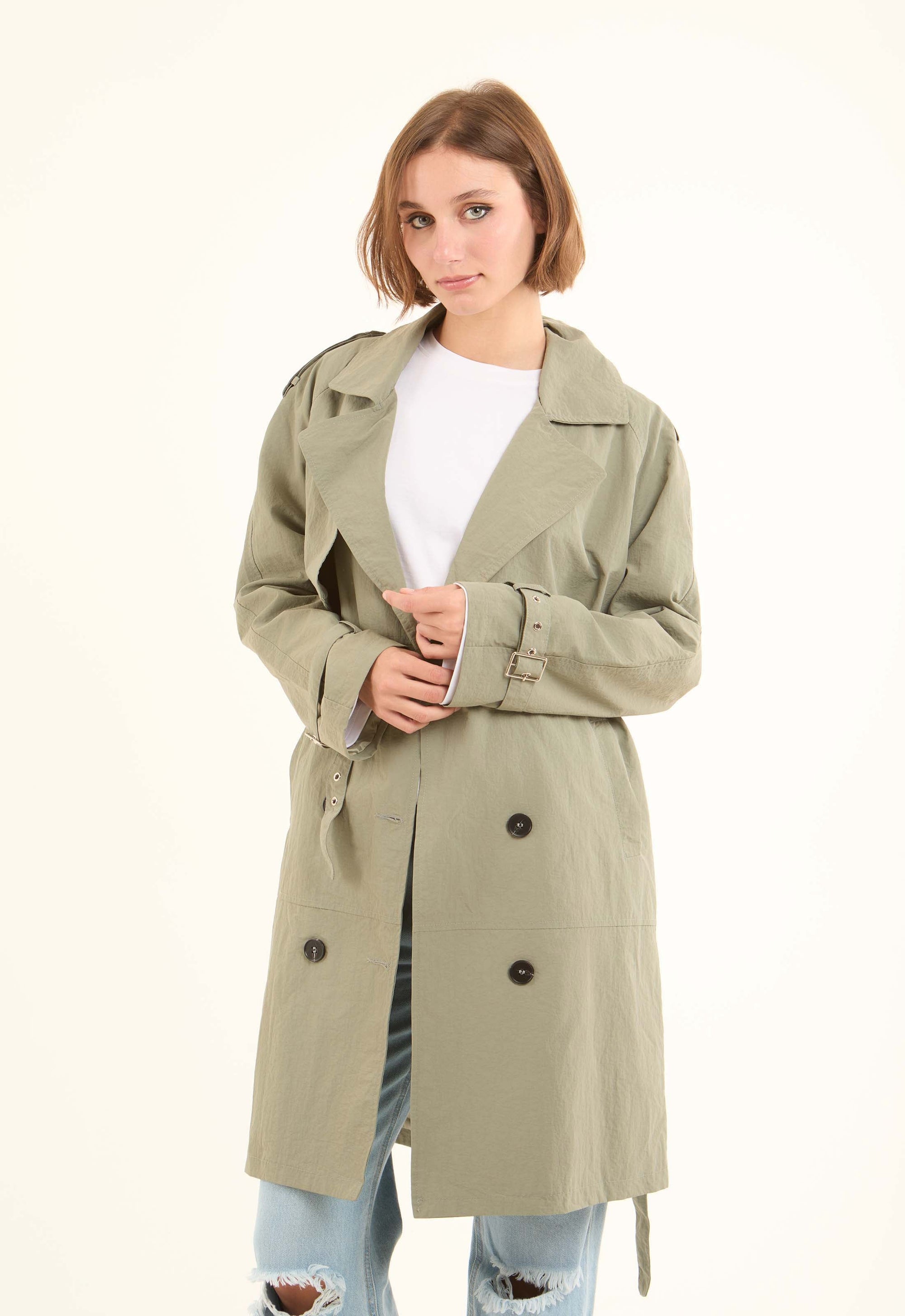Trench Coat with Classic Double-Breasted Design