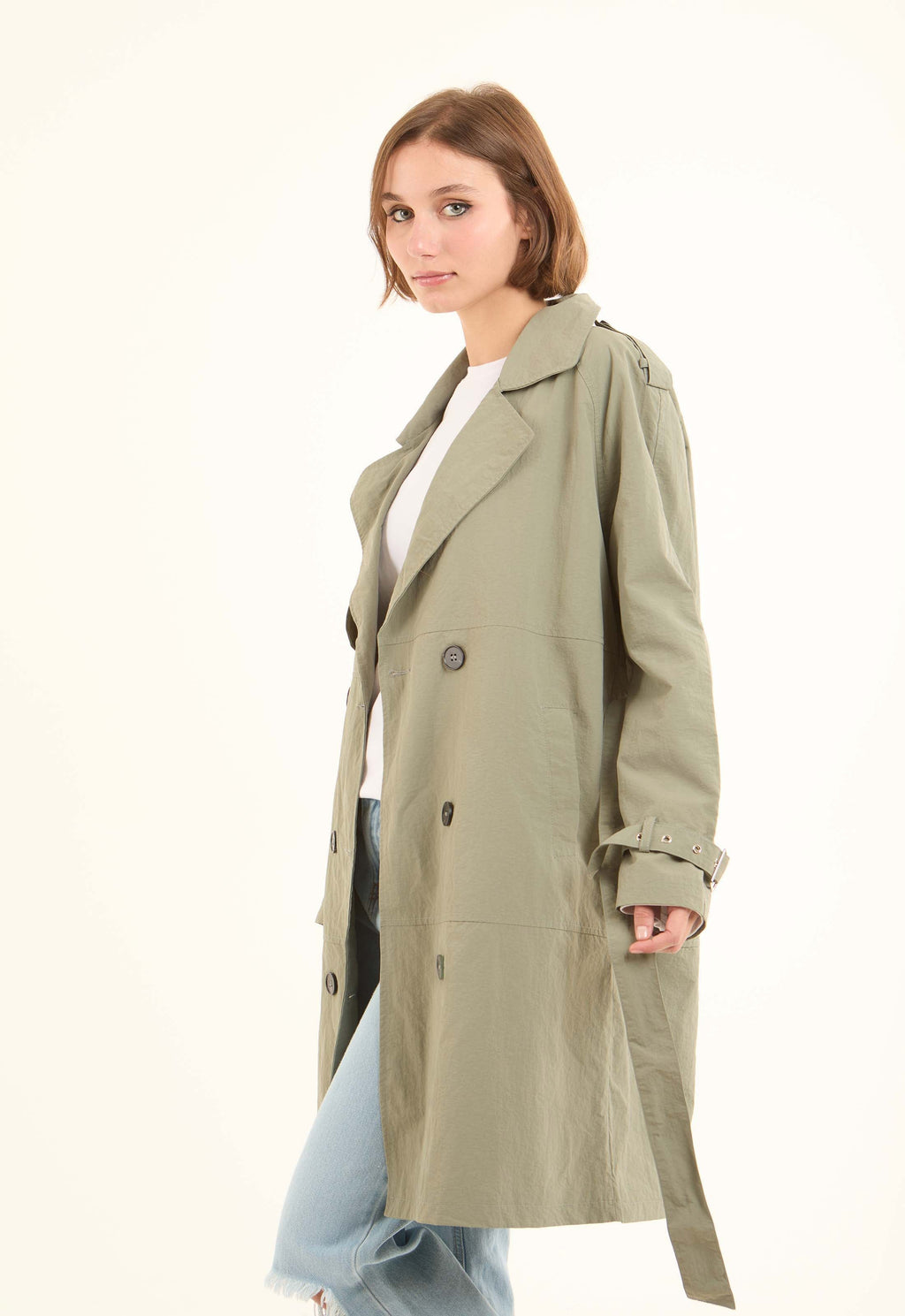 Trench Coat with Classic Double-Breasted Design