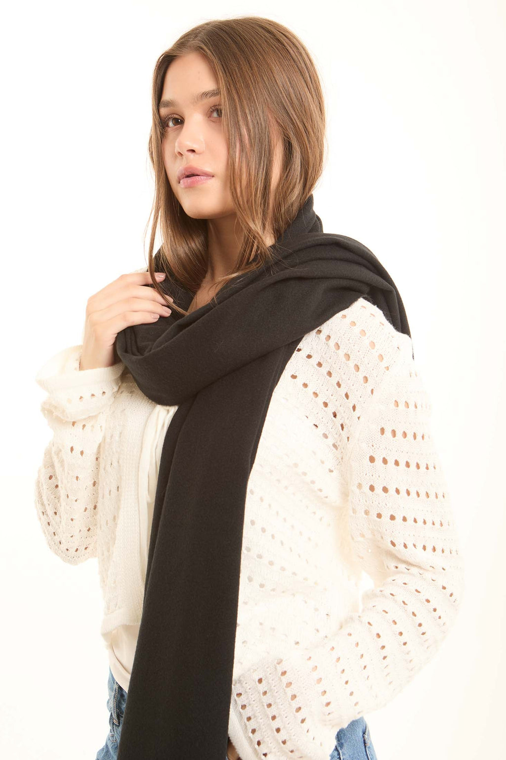 Solid Tassel Trim Soft Rectangular Scarf