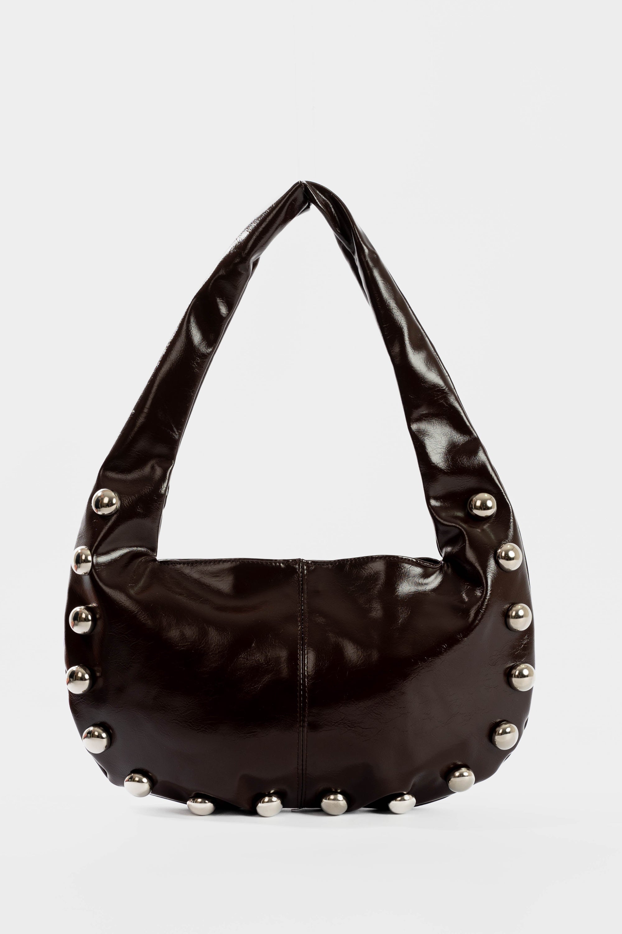 Shiny Leather Shoulder- Bag with Metal Studs