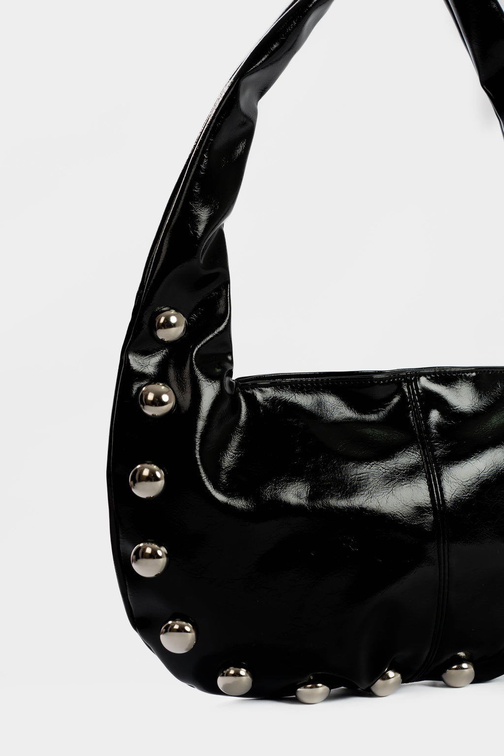 Shiny Leather Shoulder- Bag with Metal Studs