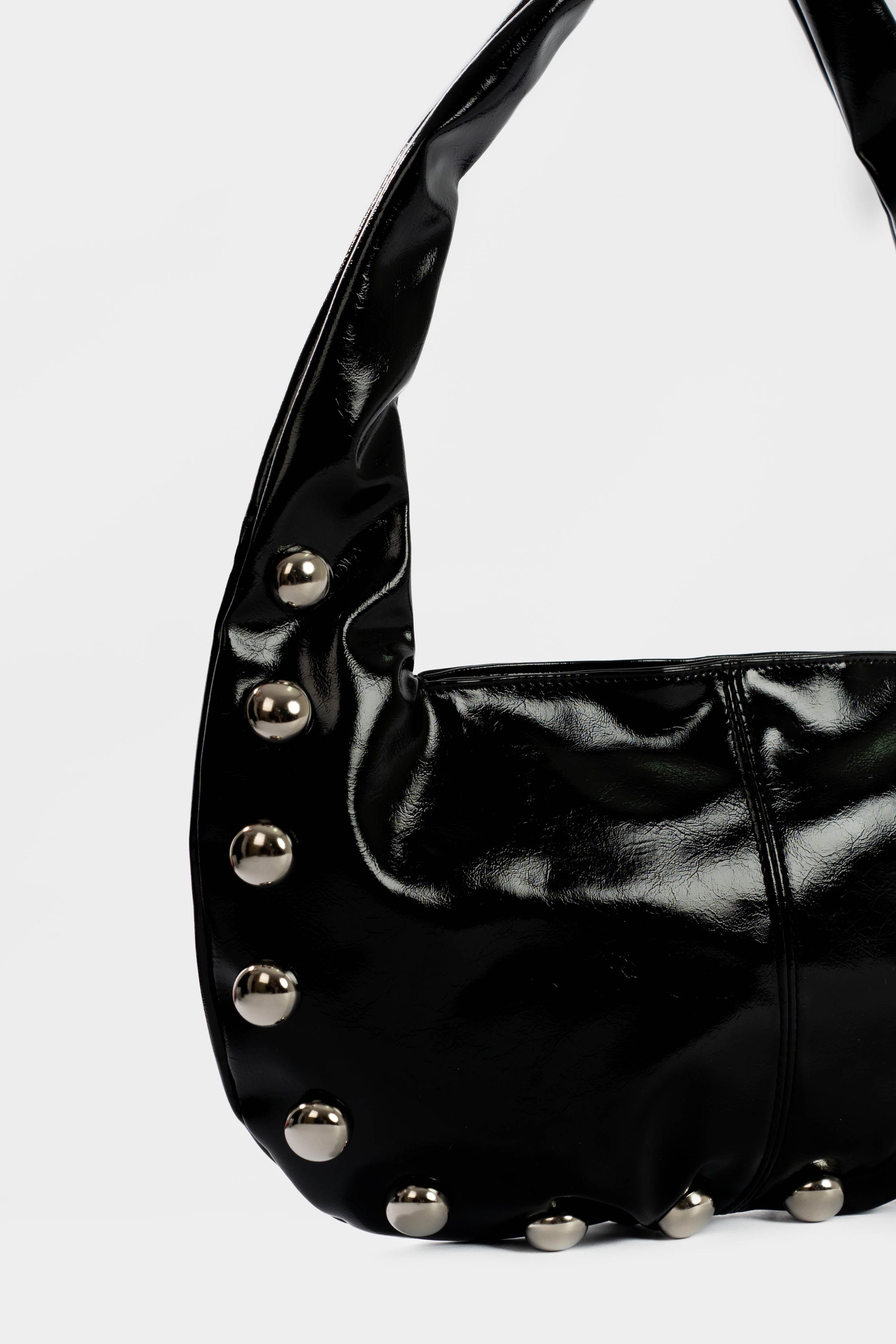 Shiny Leather Shoulder- Bag with Metal Studs