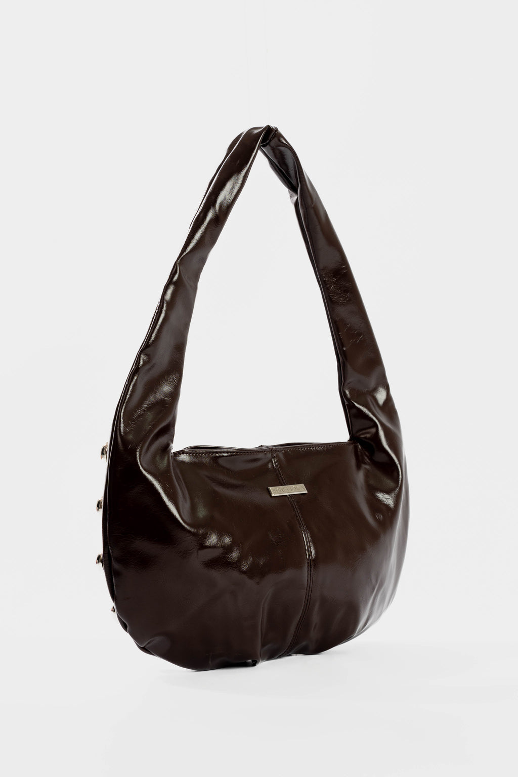 Shiny Leather Shoulder- Bag with Metal Studs