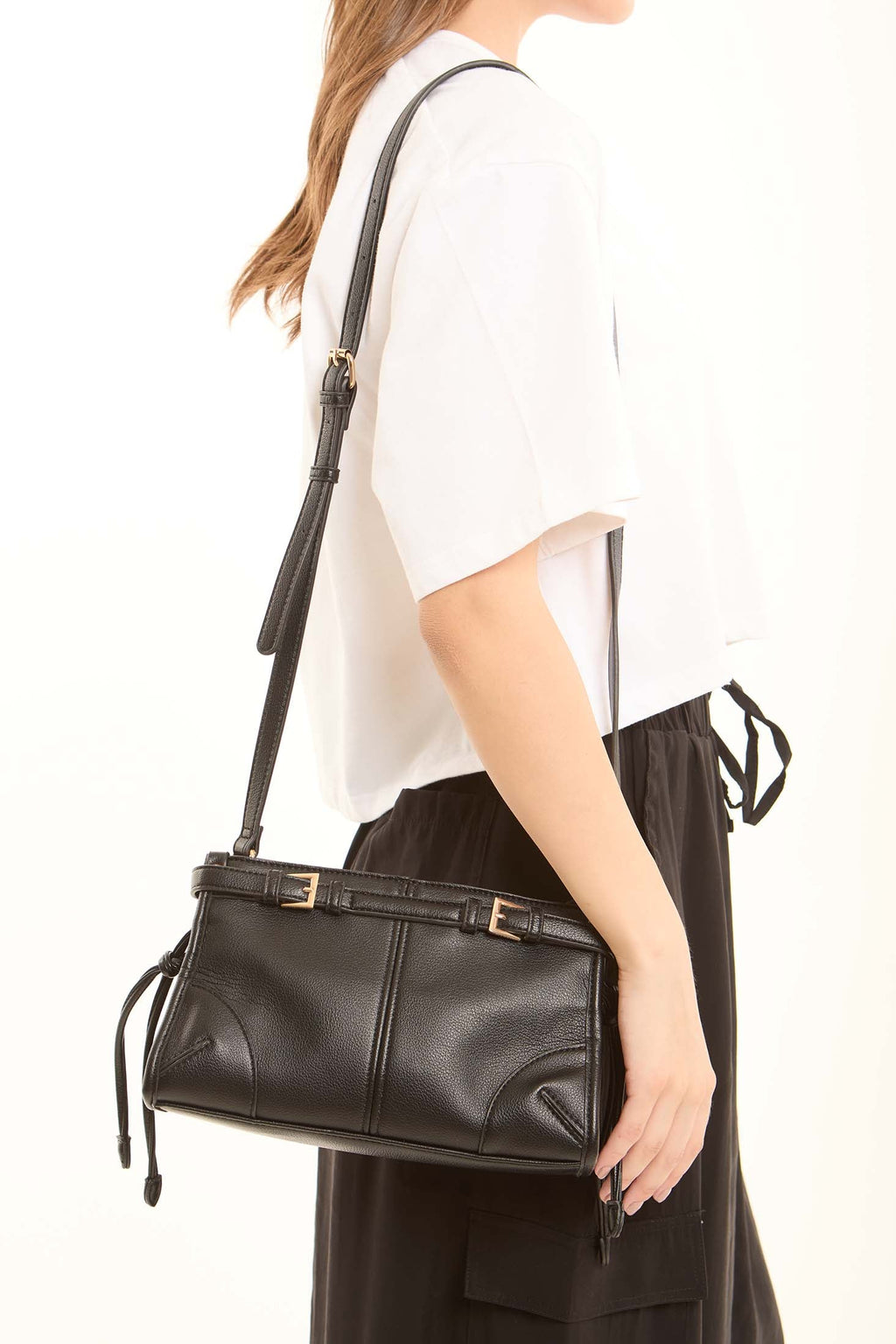 Decorative Belt with Stitches Crossbody Bag