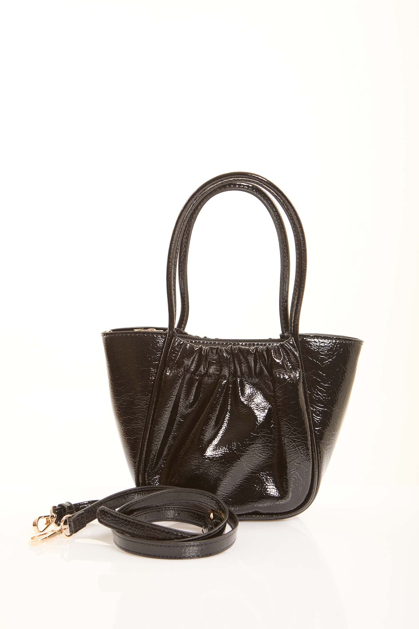 Shiny Textured Leather Crossbody Bag