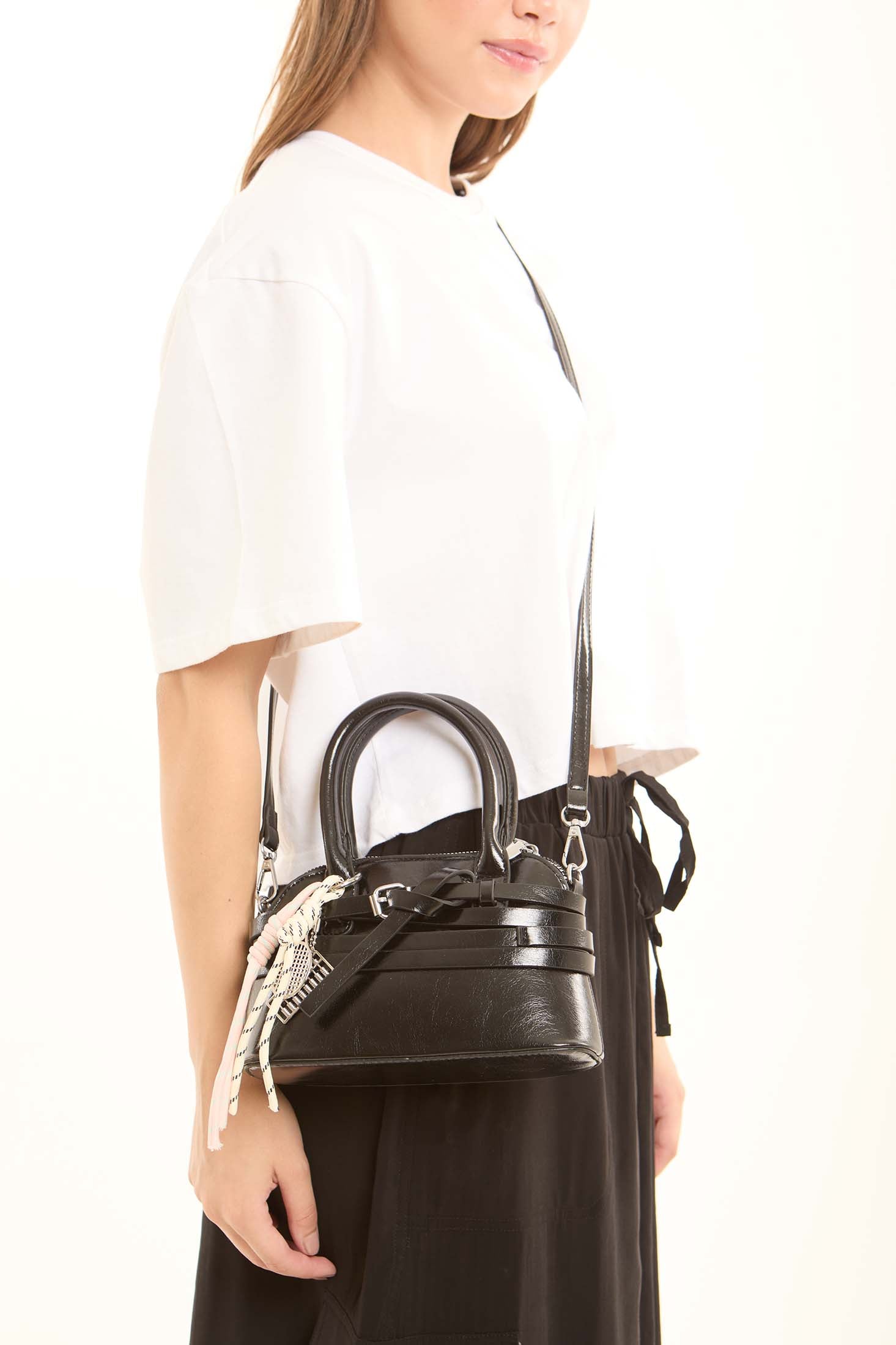 Multi-Belts Crossbody Bag with Decorative Keychain