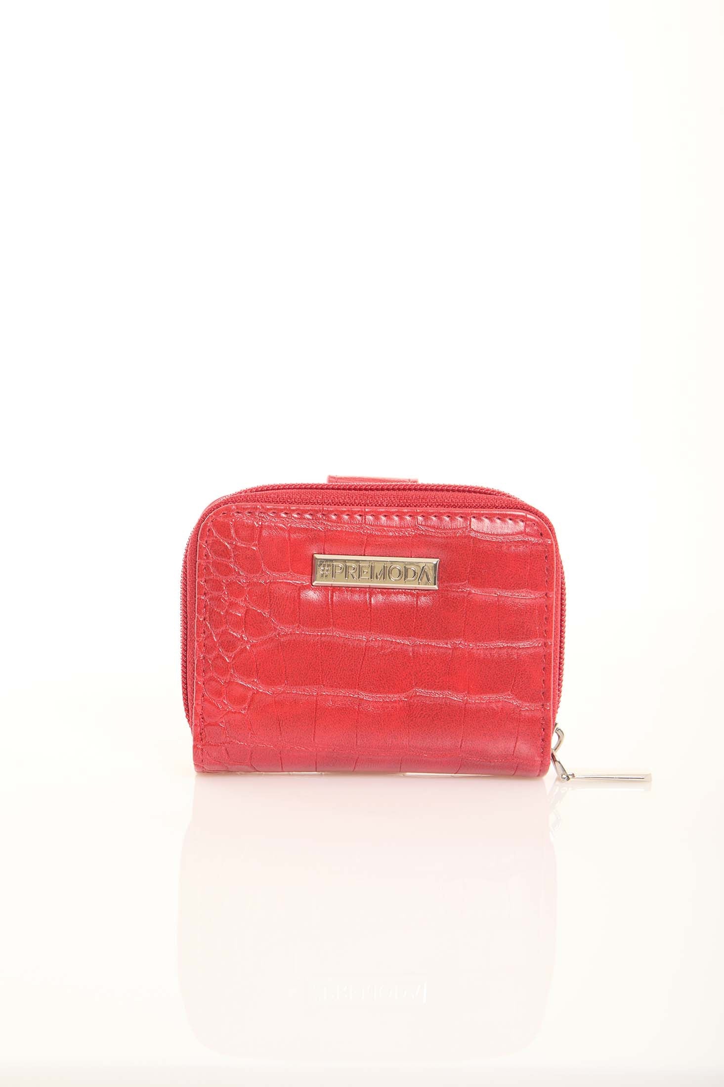 Red Wallet with Crocodile-Style Texture