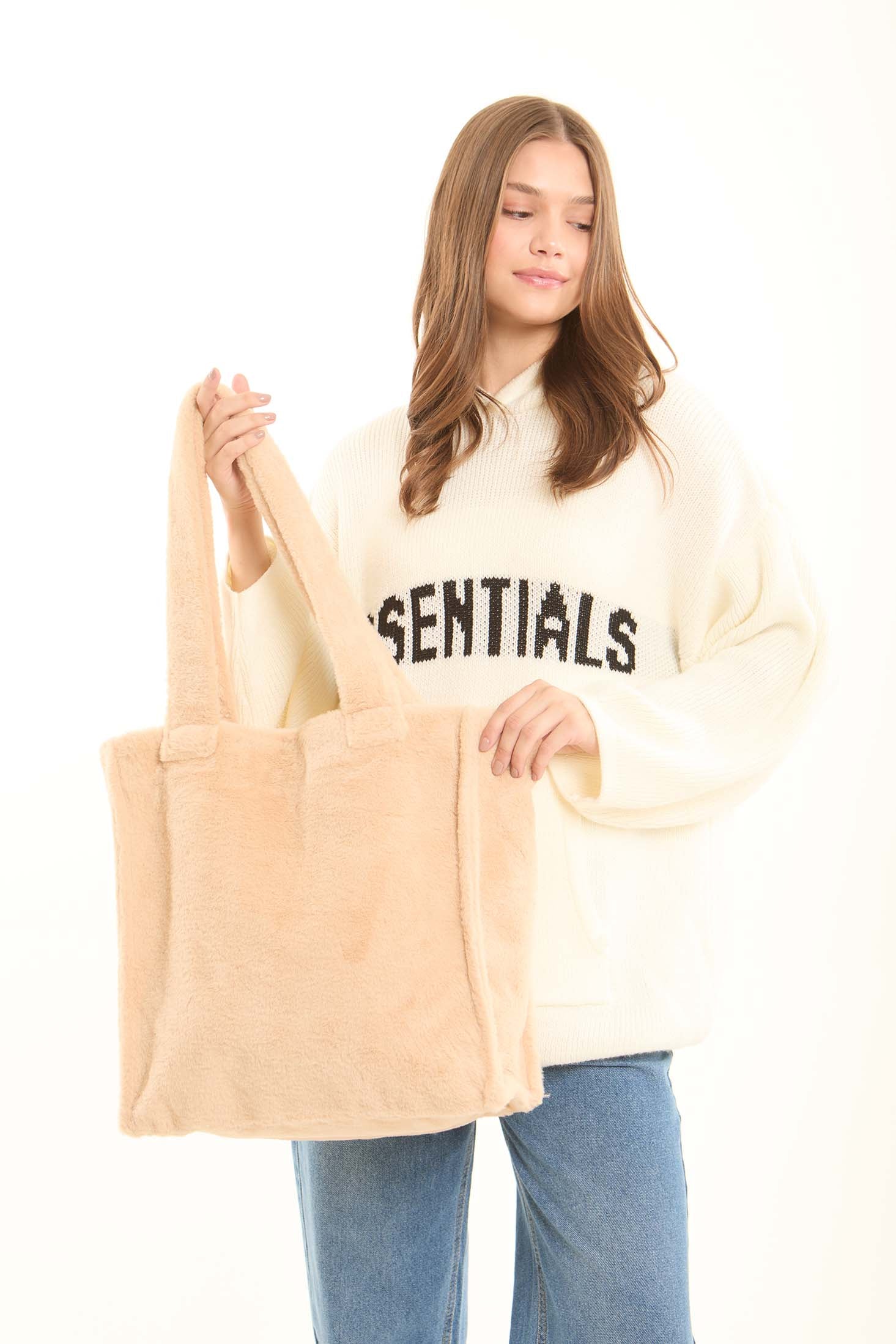 Soft Solid Fur Casual Tote Bag
