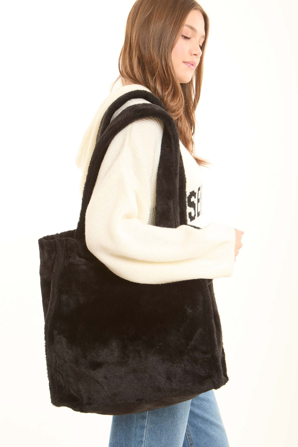 Soft Solid Fur Casual Tote Bag