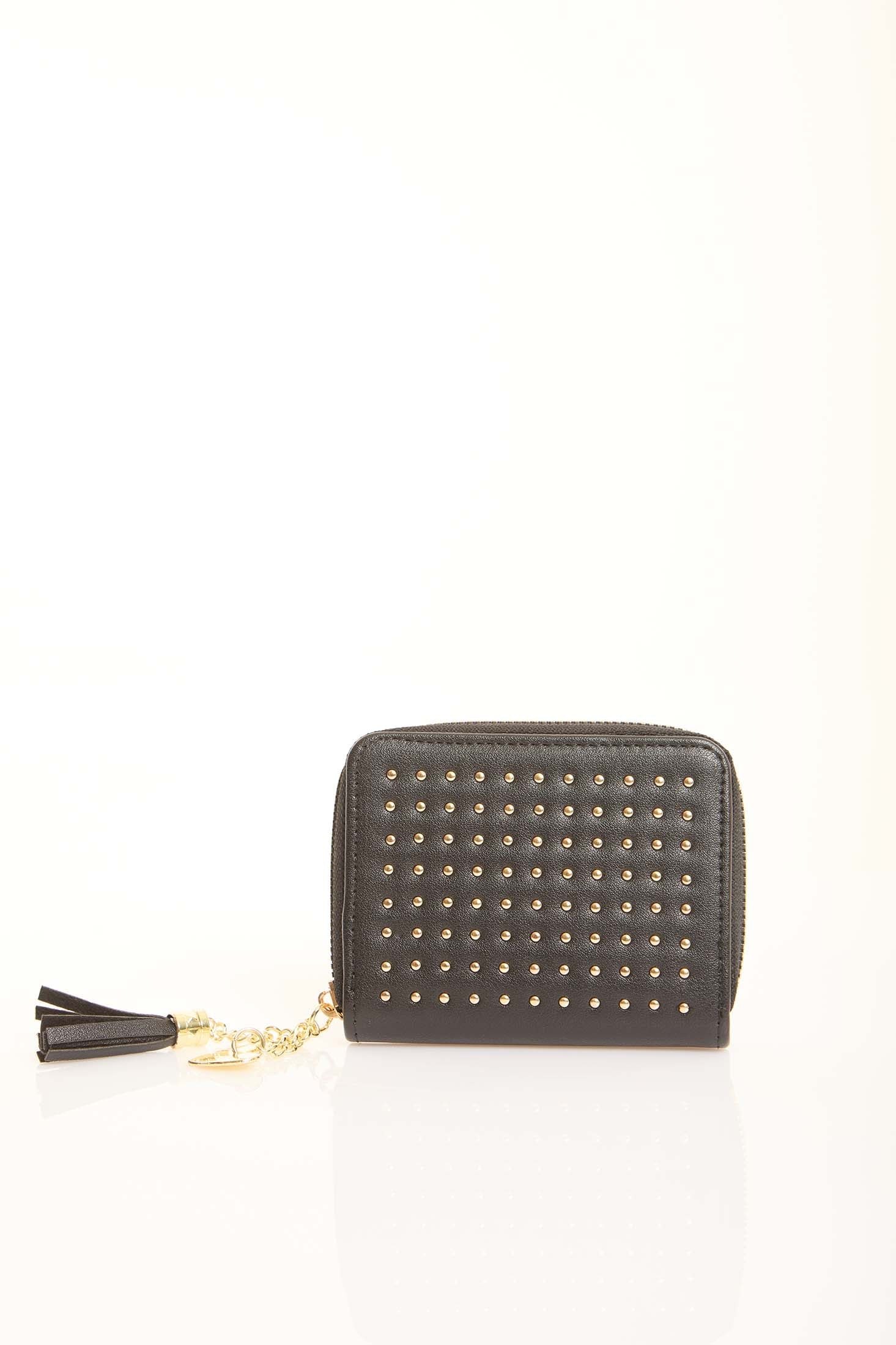 Studded Leather Zip-Around Wallet
