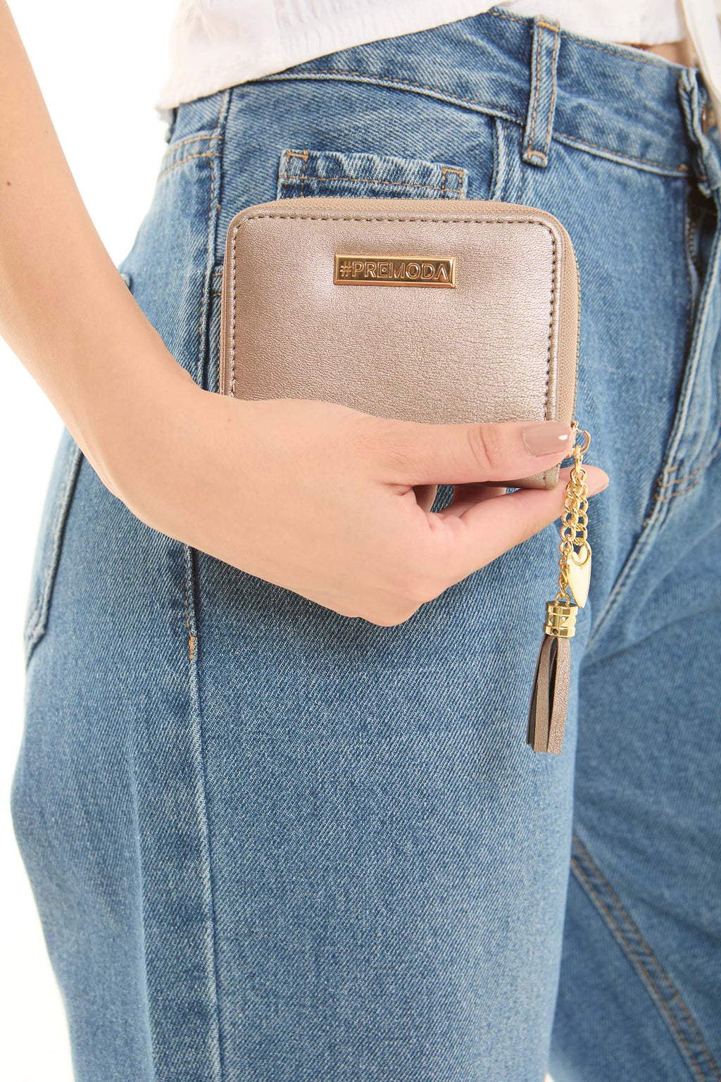 Studded Leather Zip-Around Wallet