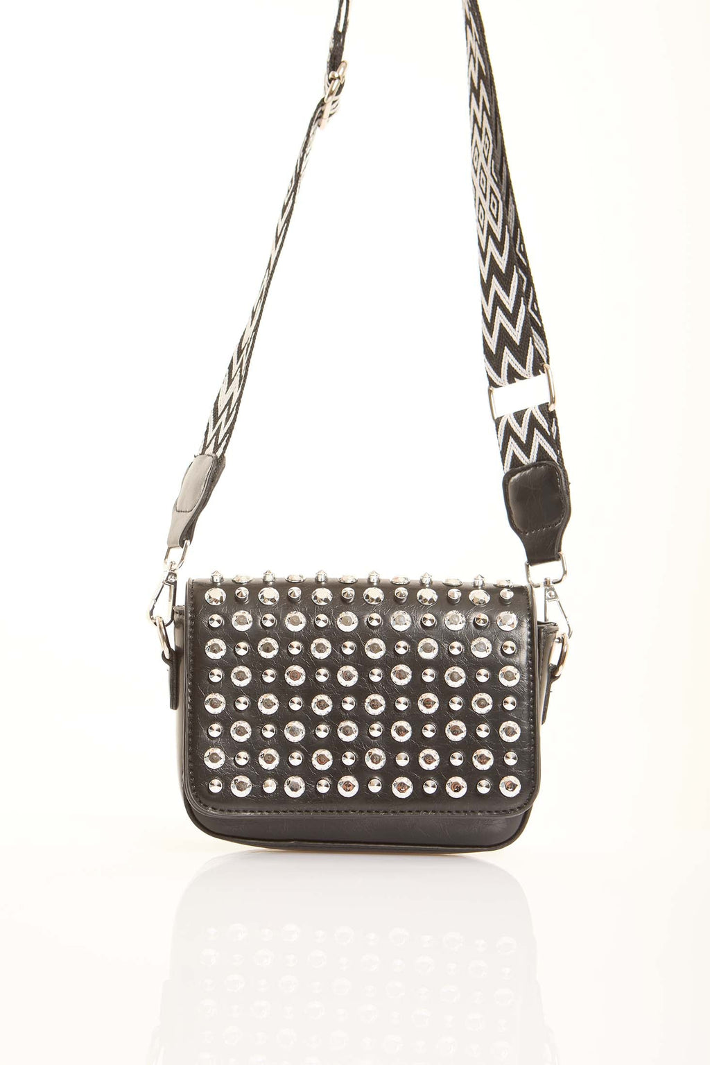 Studded Crossbody Bag with Patterned Handle