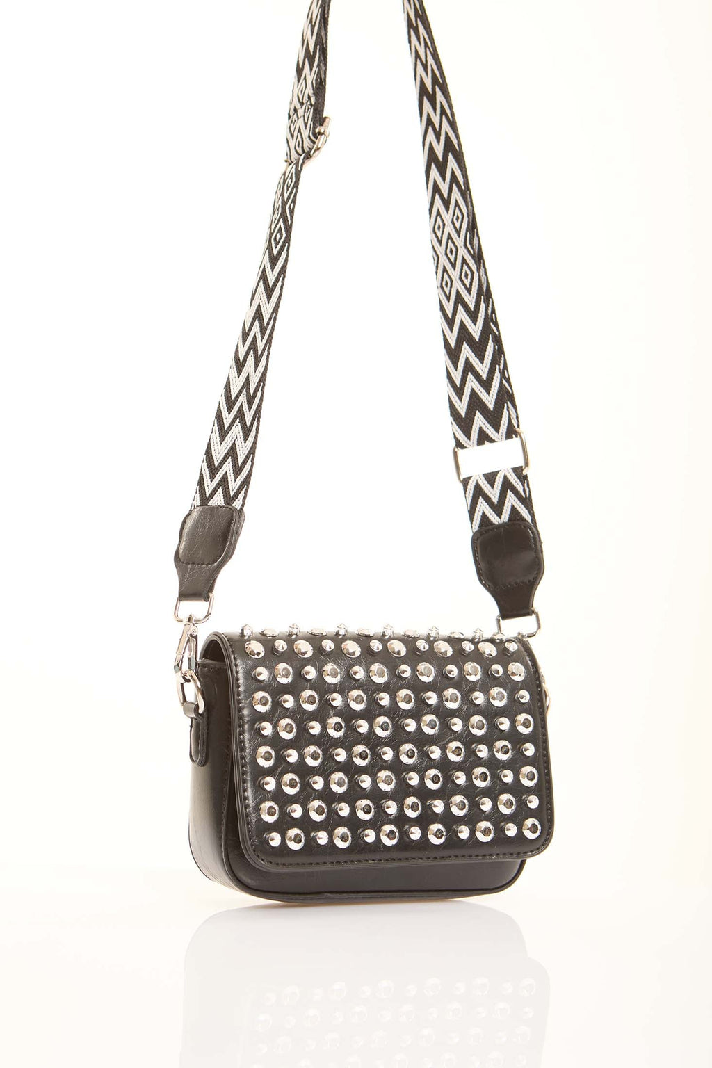 Studded Crossbody Bag with Patterned Handle