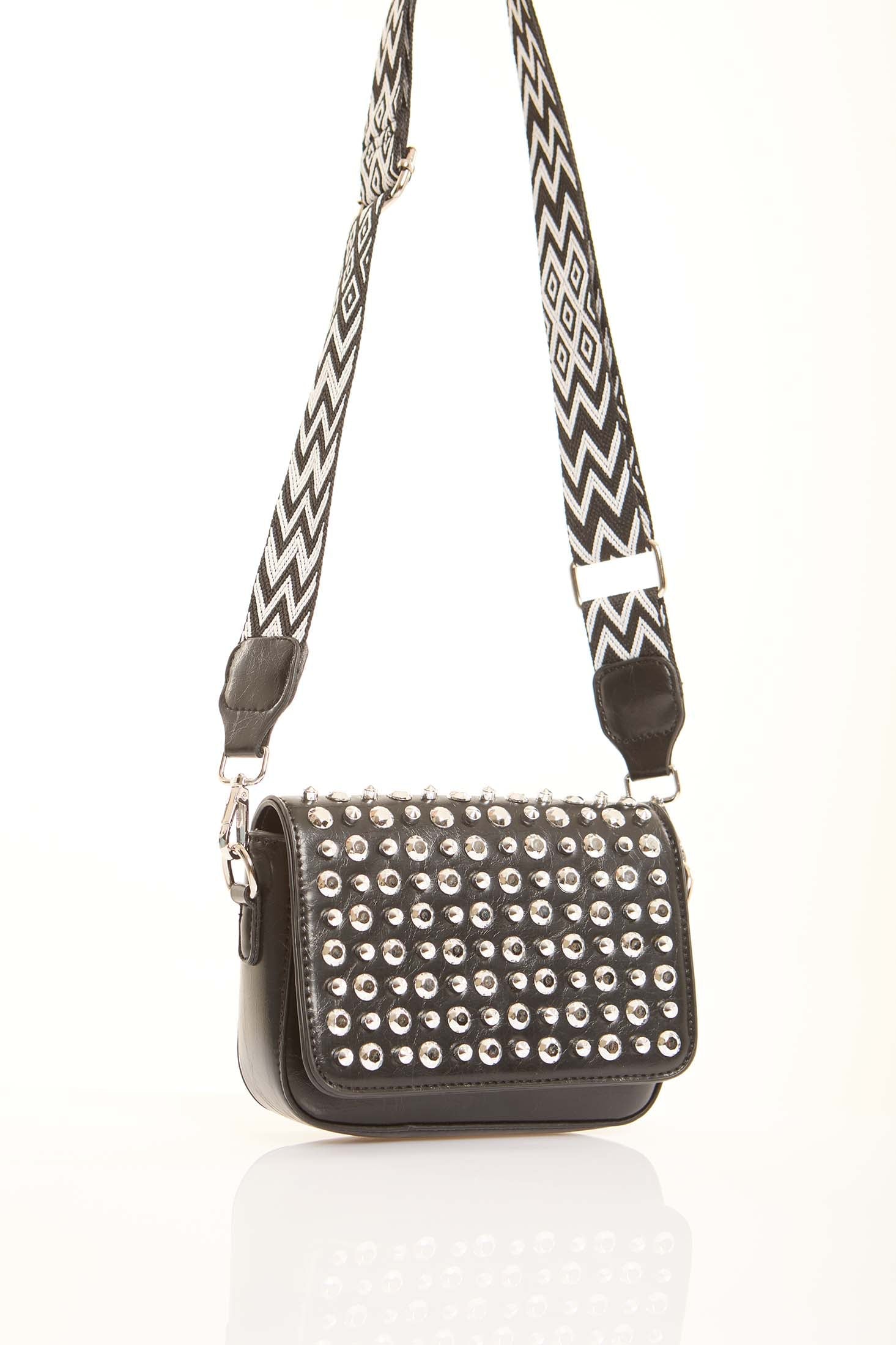 Studded Crossbody Bag with Patterned Handle