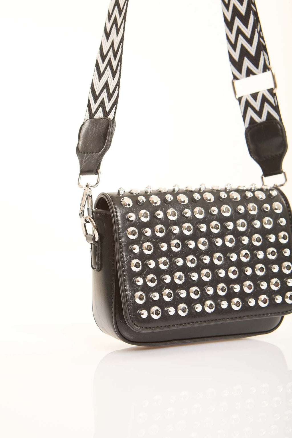 Studded Crossbody Bag with Patterned Handle