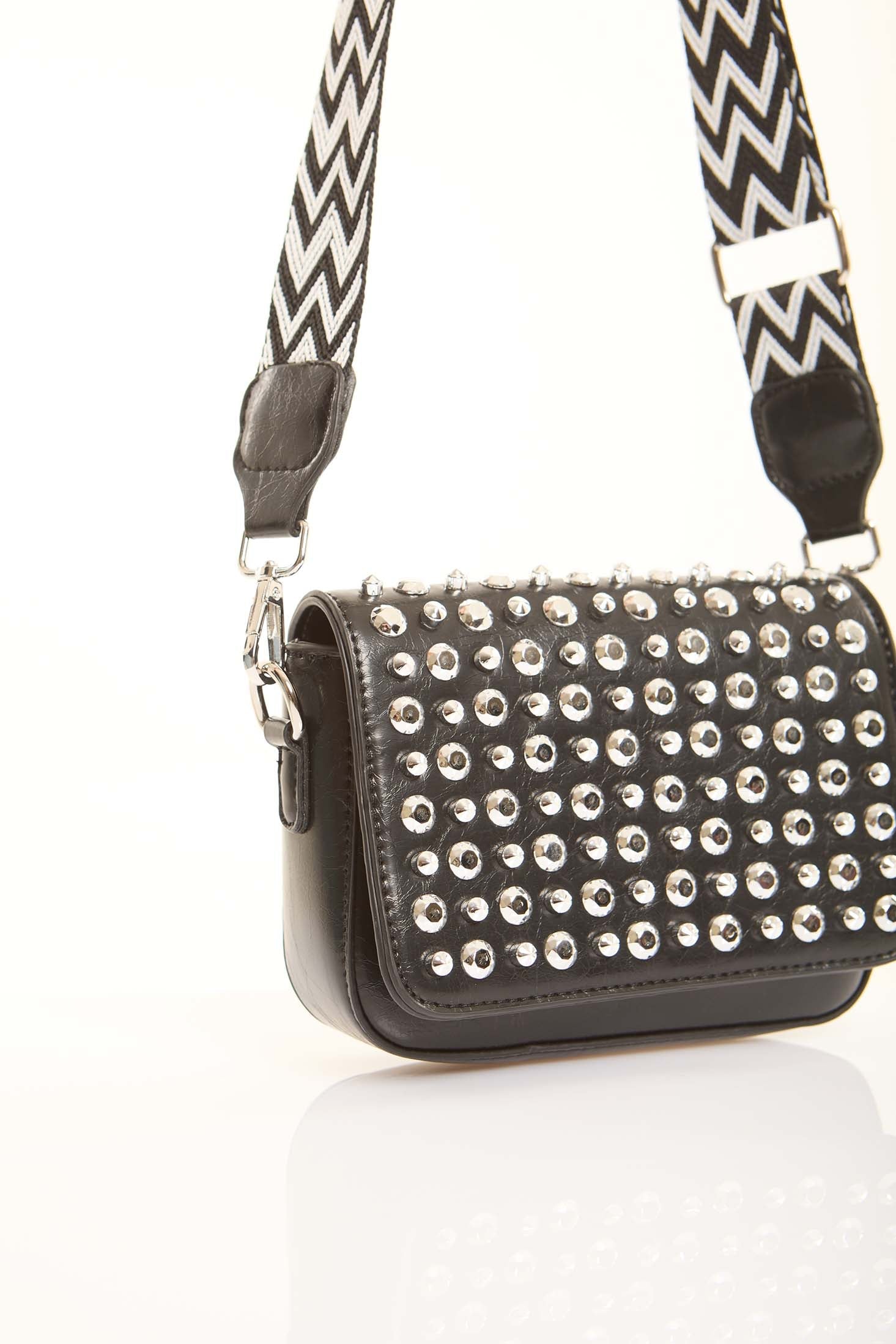 Studded Crossbody Bag with Patterned Handle