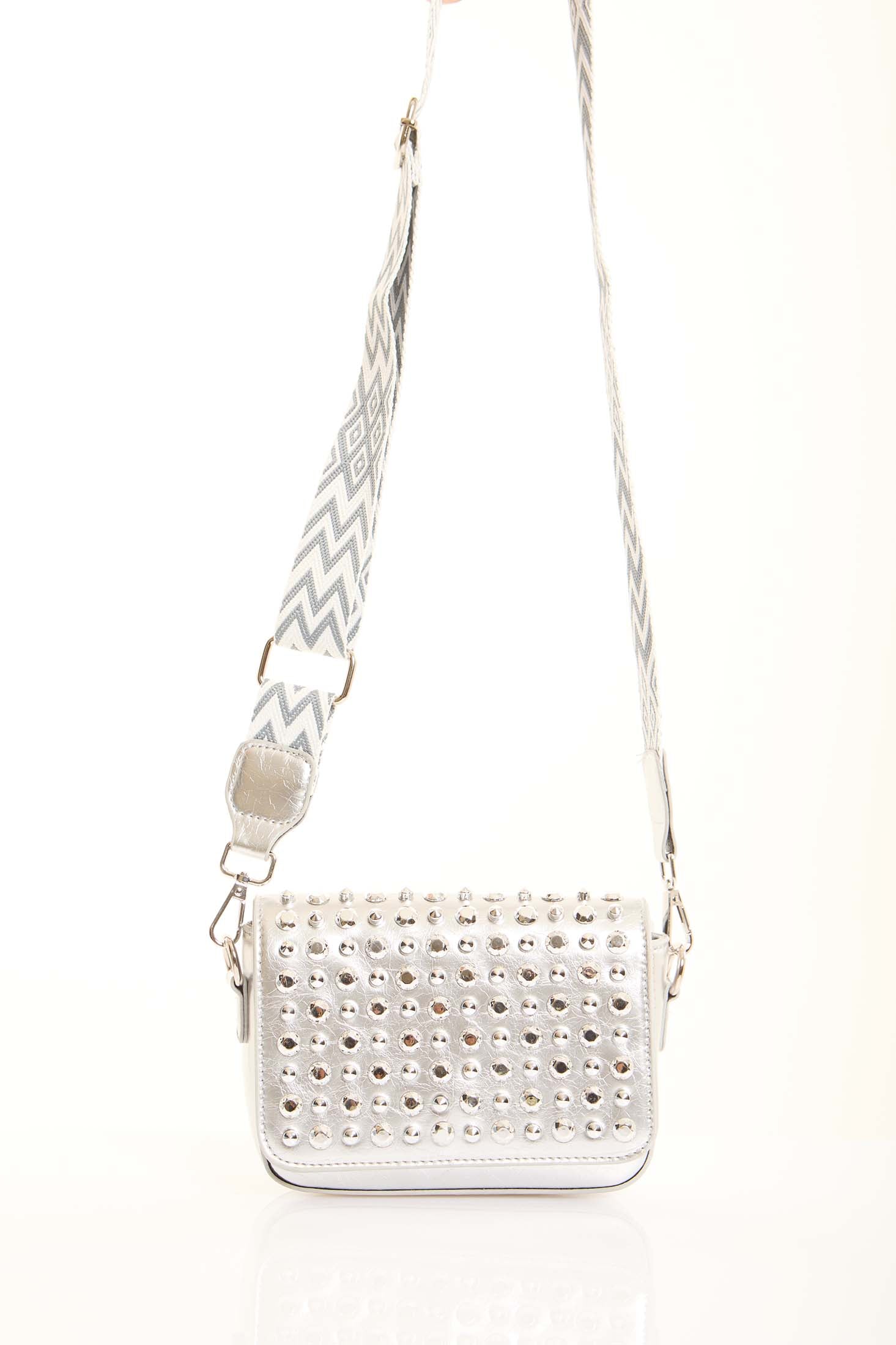 Studded Crossbody Bag with Patterned Handle
