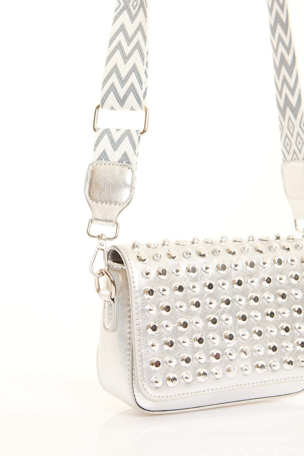Studded Crossbody Bag with Patterned Handle