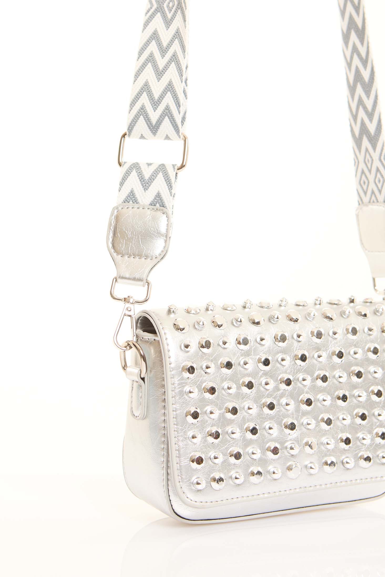 Studded Crossbody Bag with Patterned Handle
