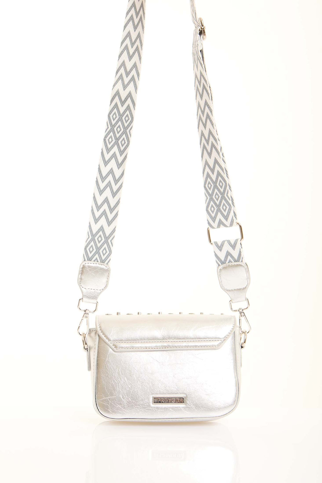 Studded Crossbody Bag with Patterned Handle