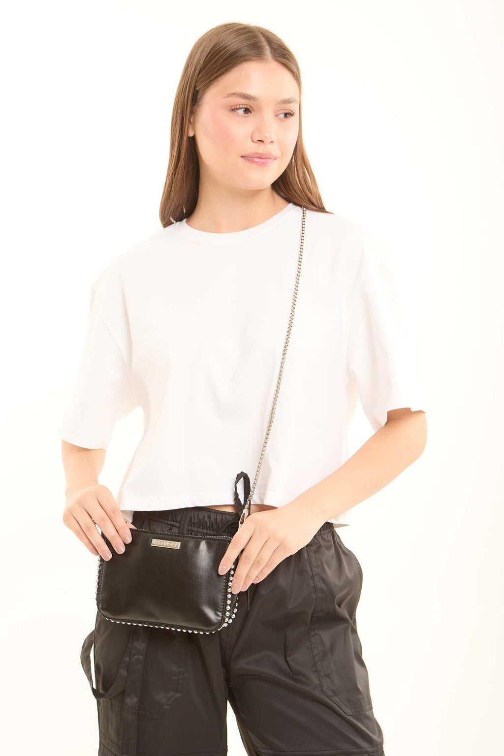 Stylish Beaded Trim & Handle Crossbody Bag